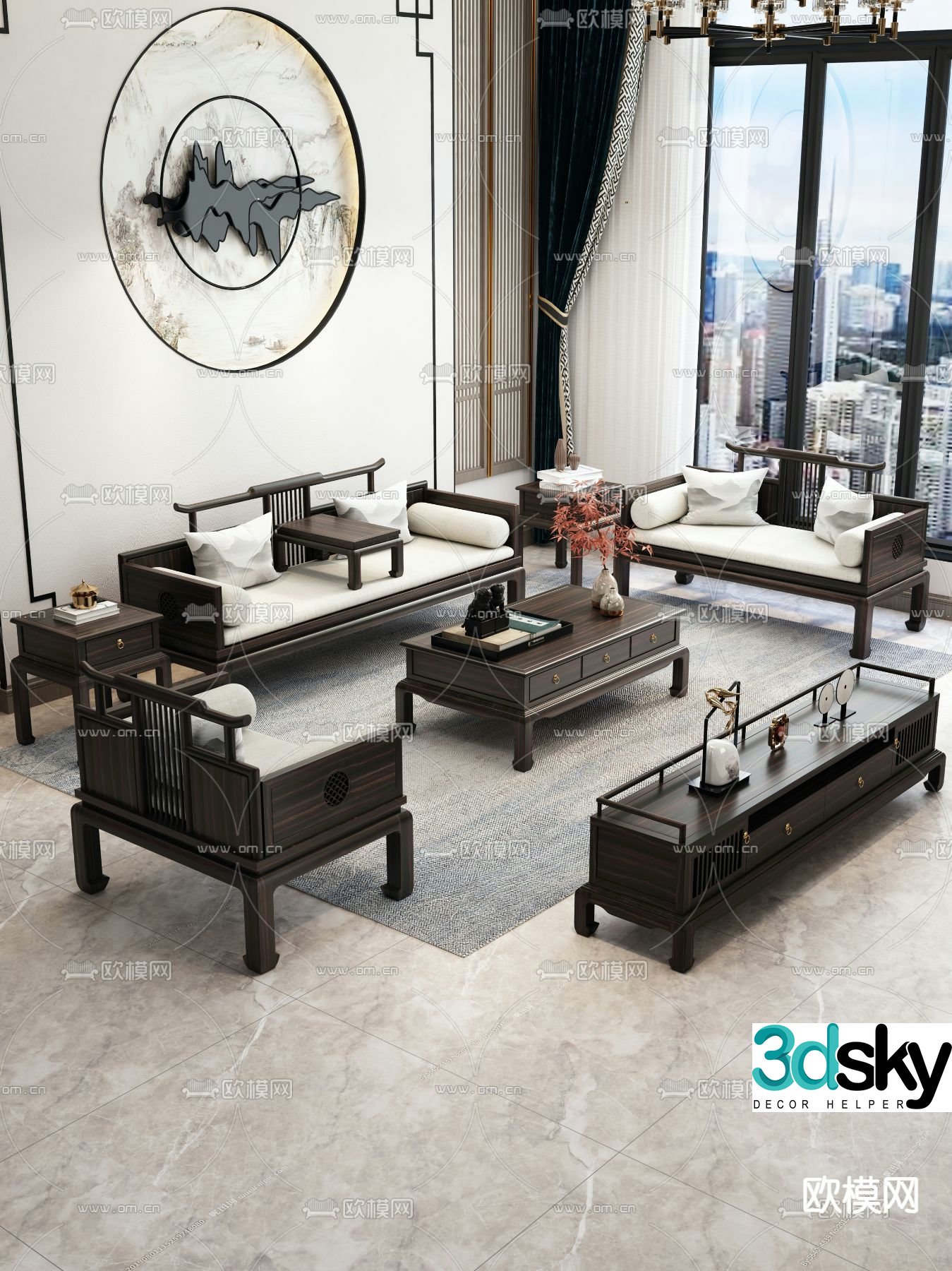Chinese style modular sofa 3d model