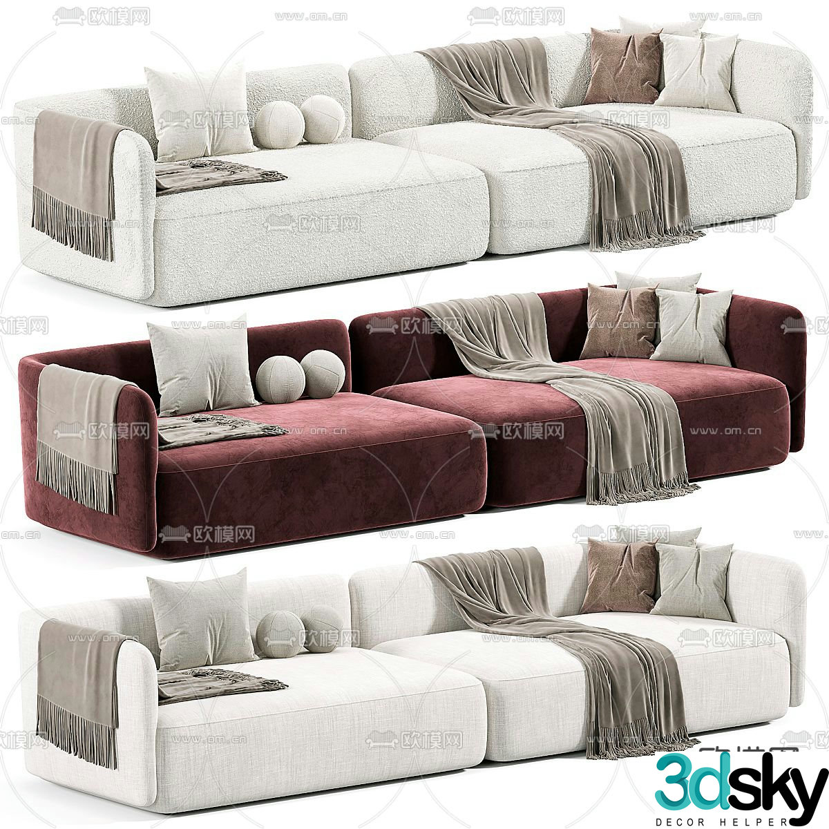 Cozy double sofa upholstered sofa 3d model