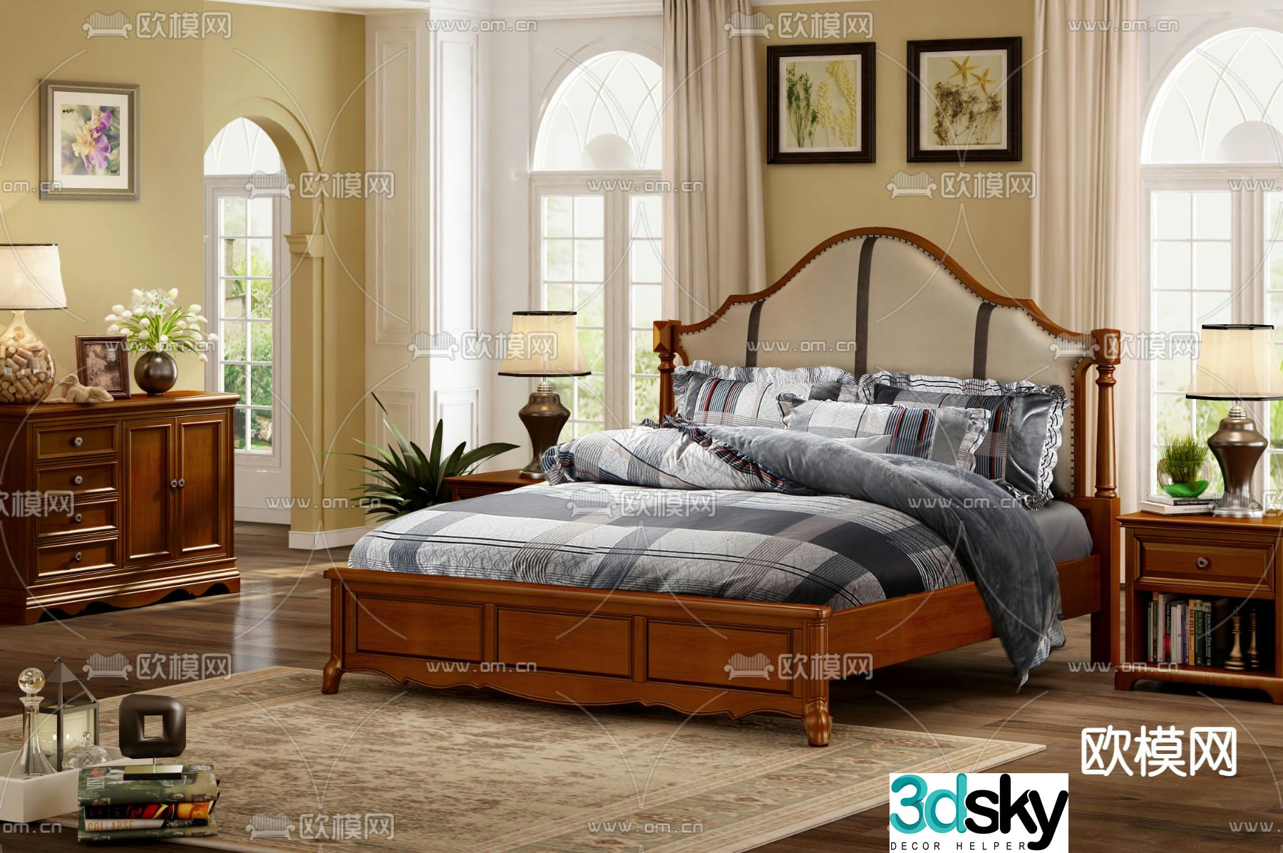 American double bed 3d model
