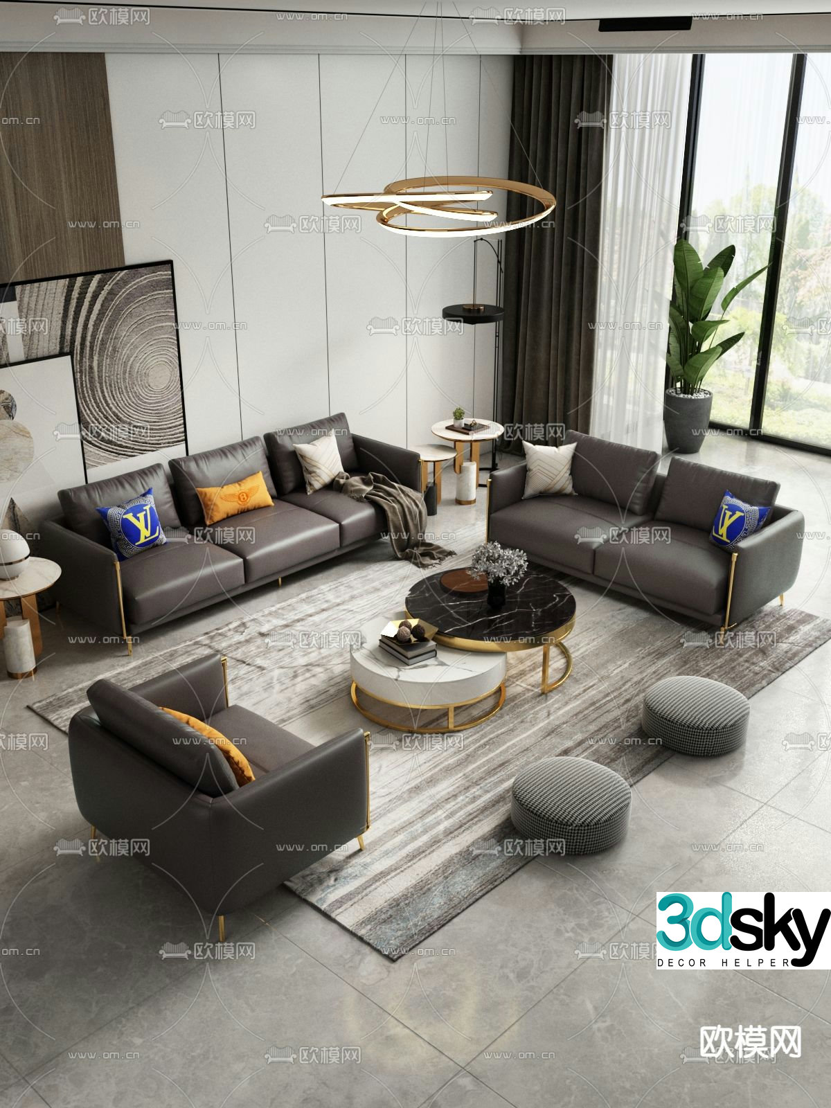Light luxury modular sofa leather sofa 3d model