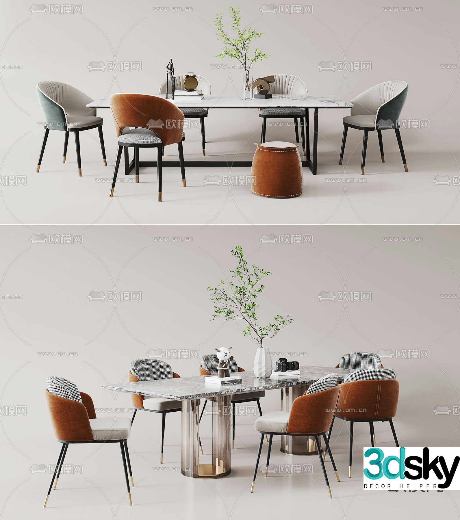 Light luxury dining table and chairs Marble dining table 3D model