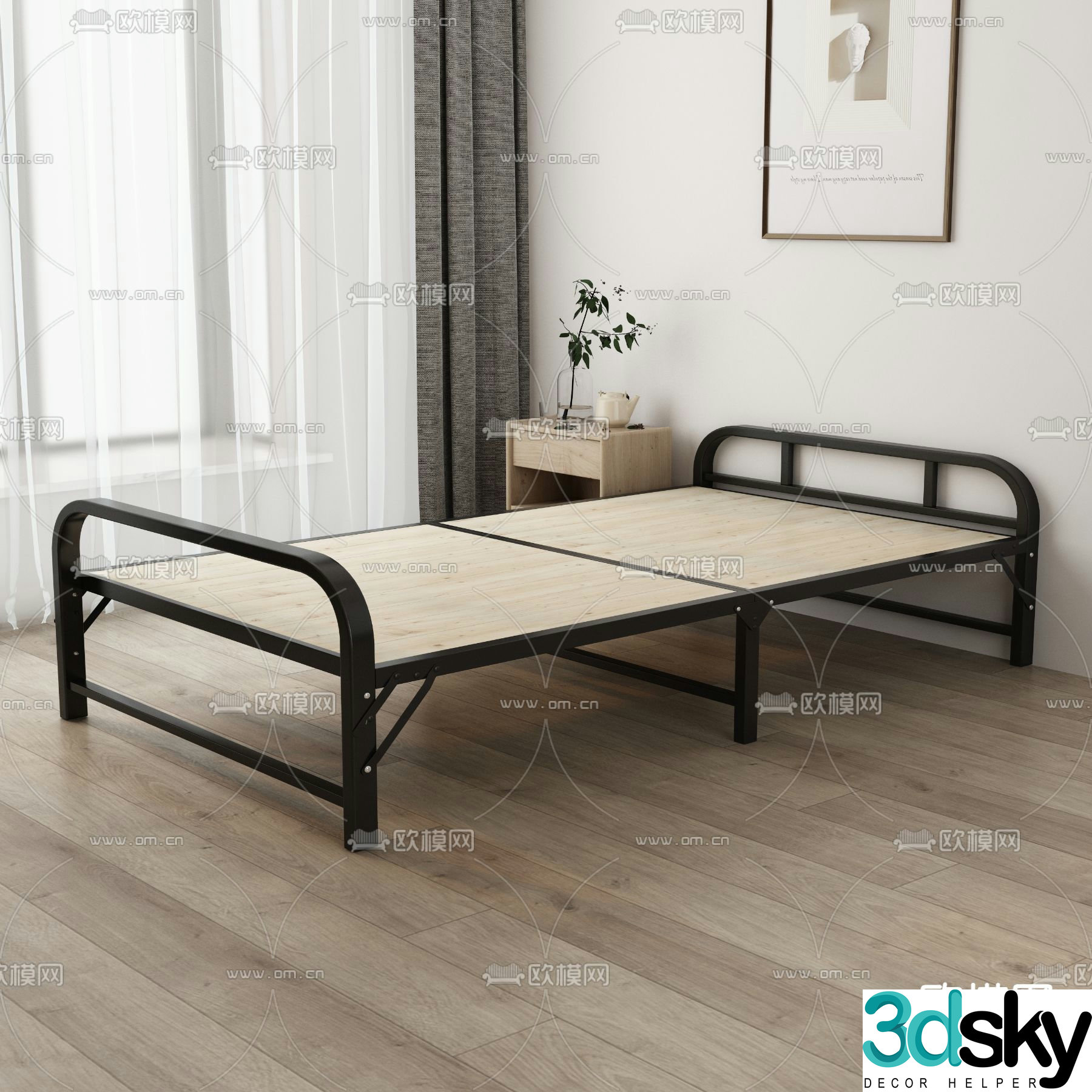 Folding bed single bed bed frame 3d model