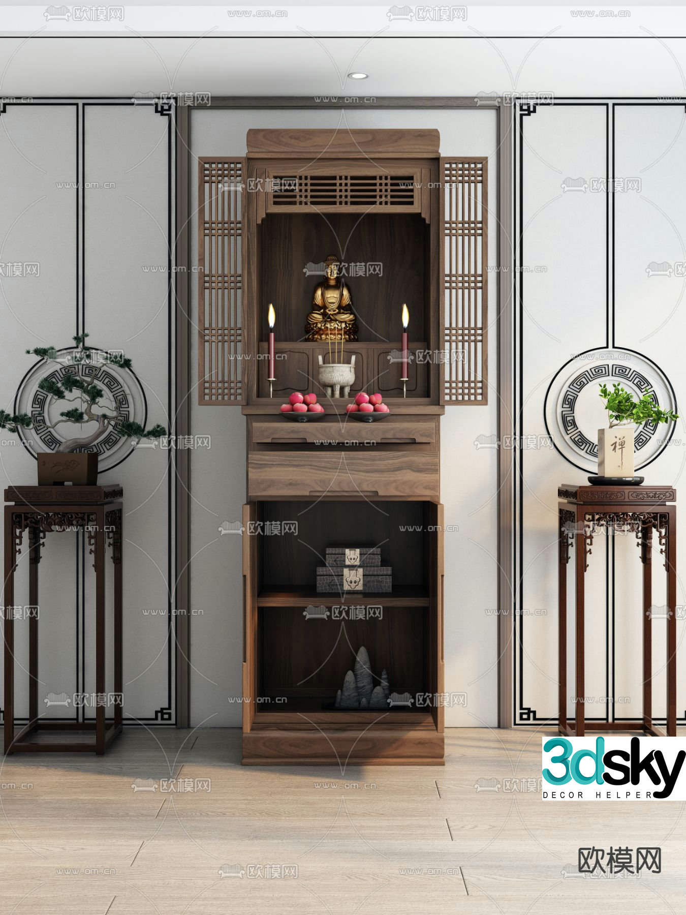 Chinese Buddhist niche cabinet ancestral hall cabinet shrine 3D model