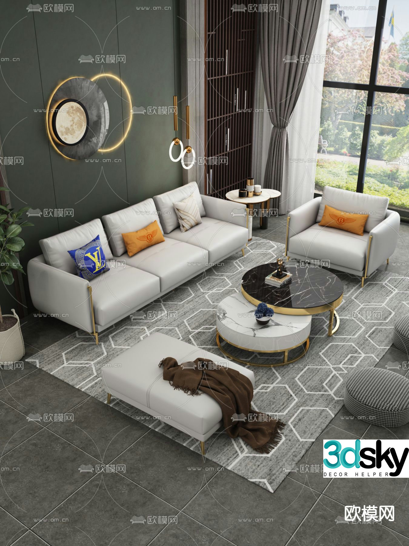 Light luxury modular sofa leather sofa 3d model