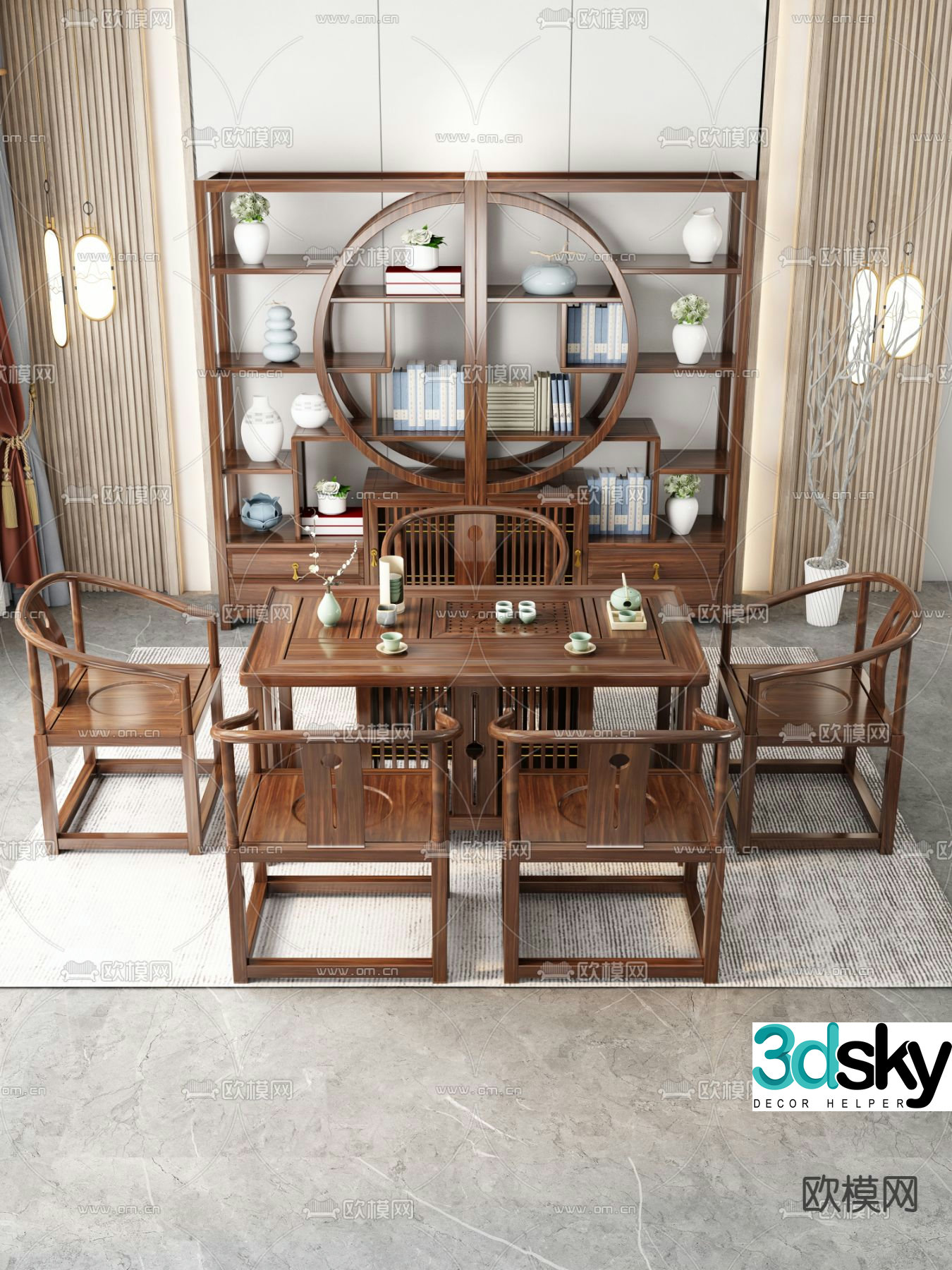 Chinese tea table tea table rack 3d model
