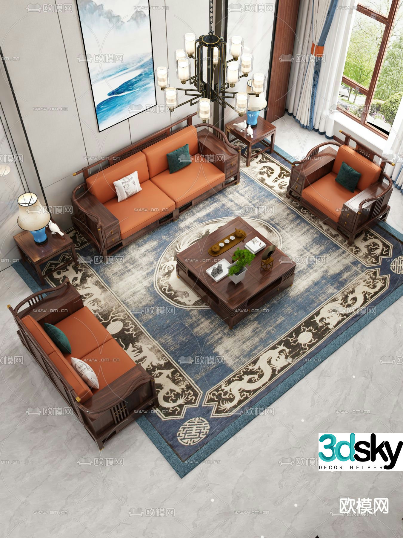Chinese style modular sofa 3d model