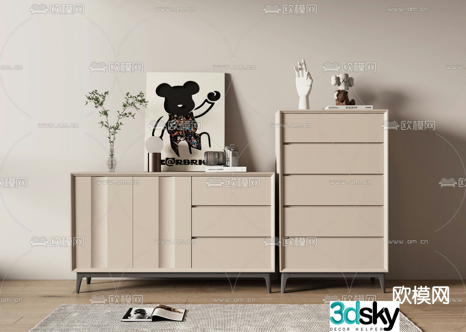 Cream style side cabinet 3D model