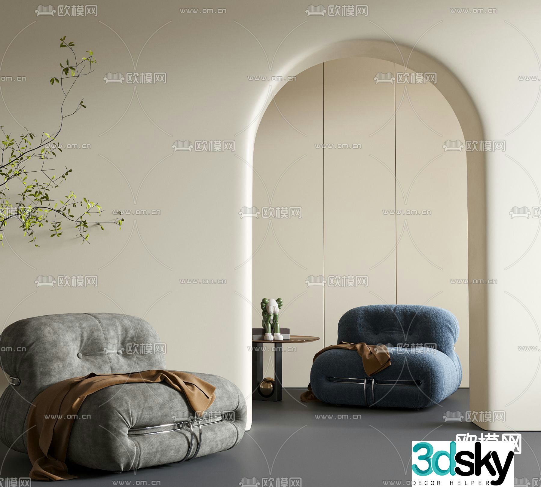Light luxury sofa single sofa 3d model