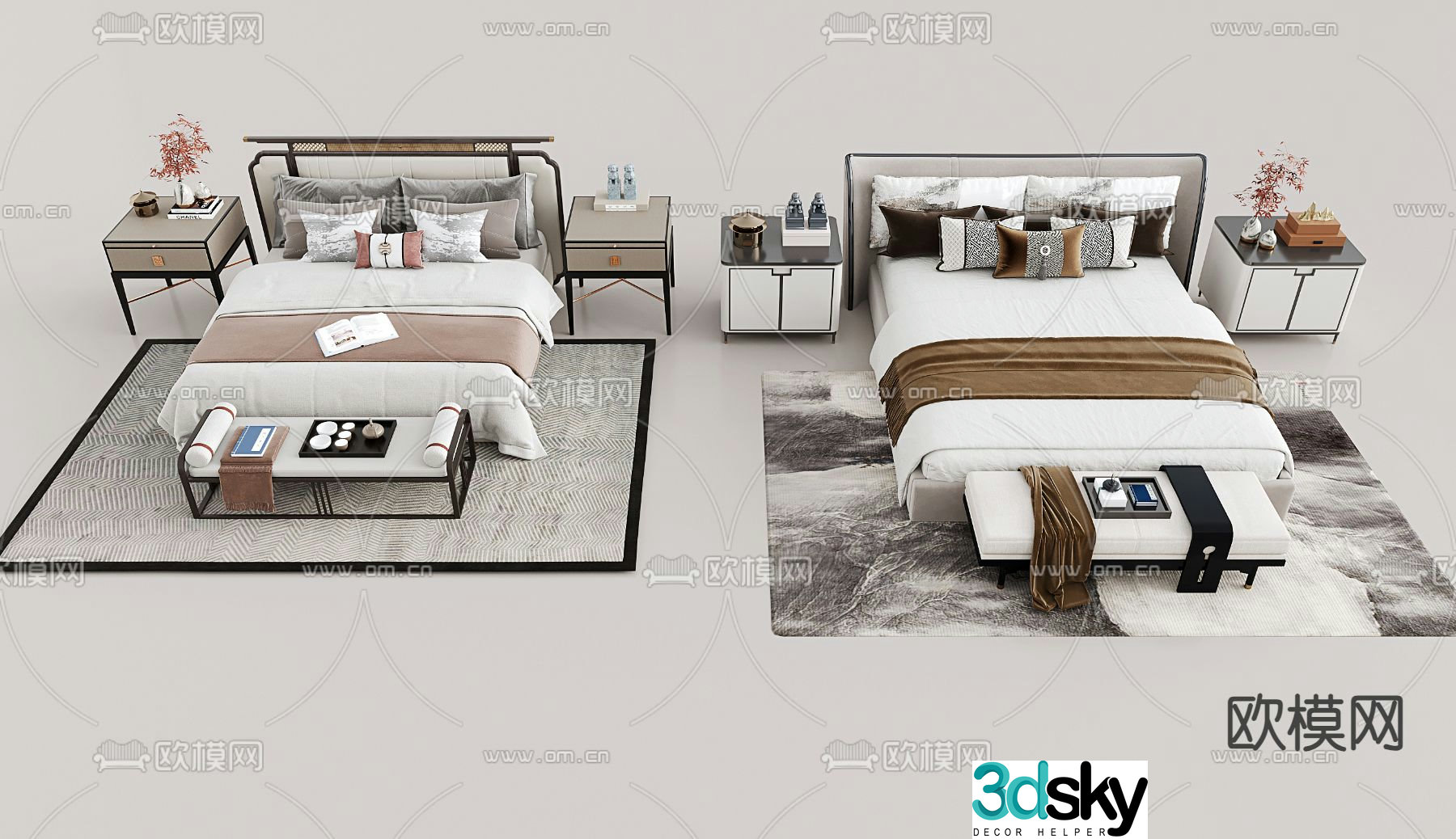 New Chinese style double bed 3d model
