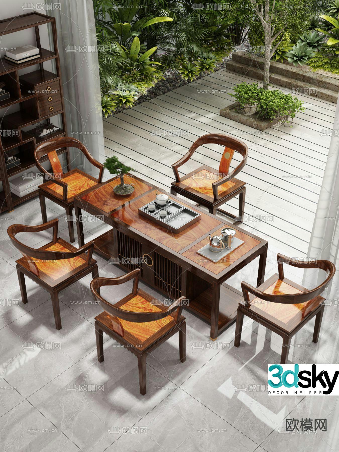 Chinese tea table and chairs tea table 3d model