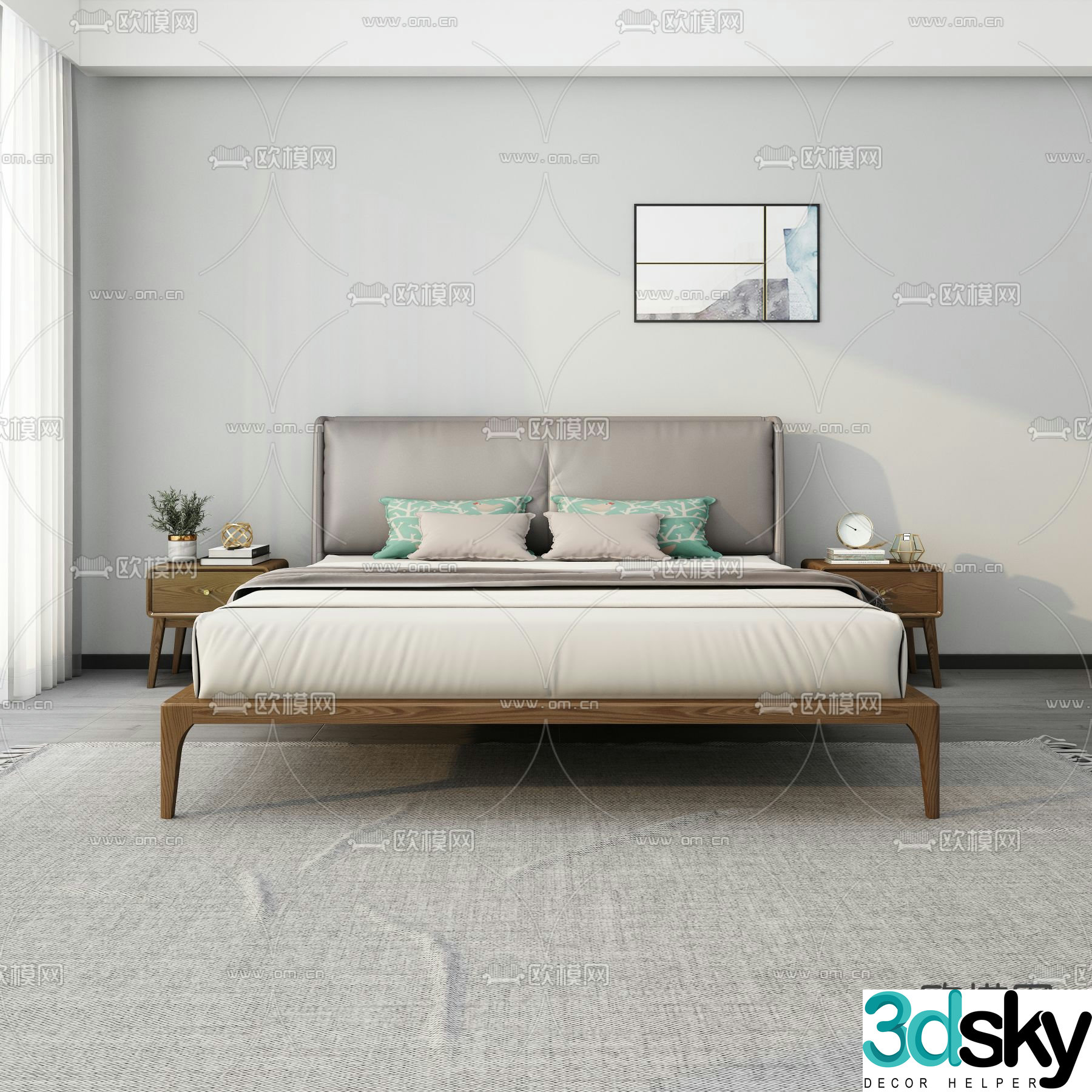 Modern double bed 3d model