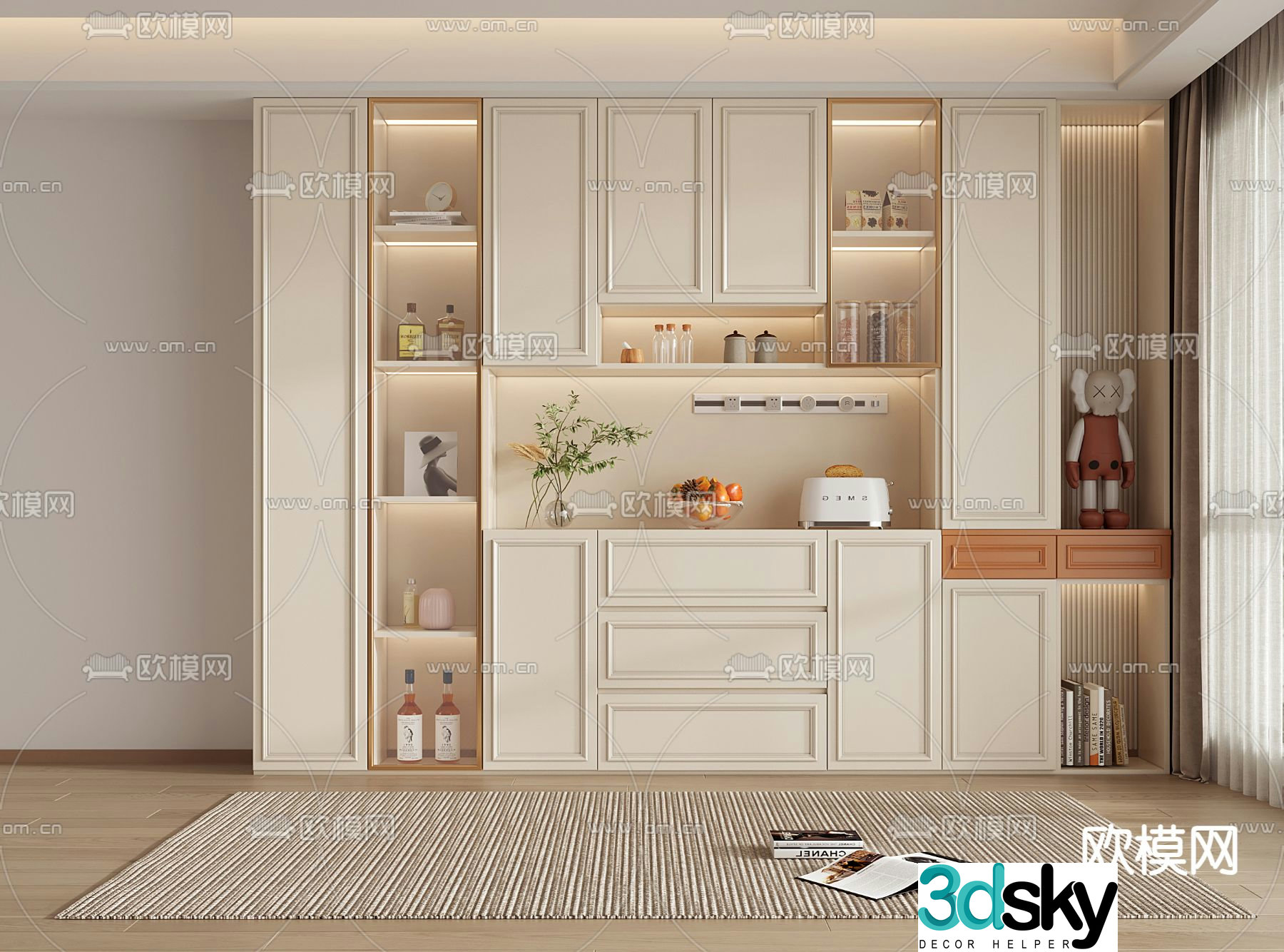 Simple European wine cabinet sideboard 3D model