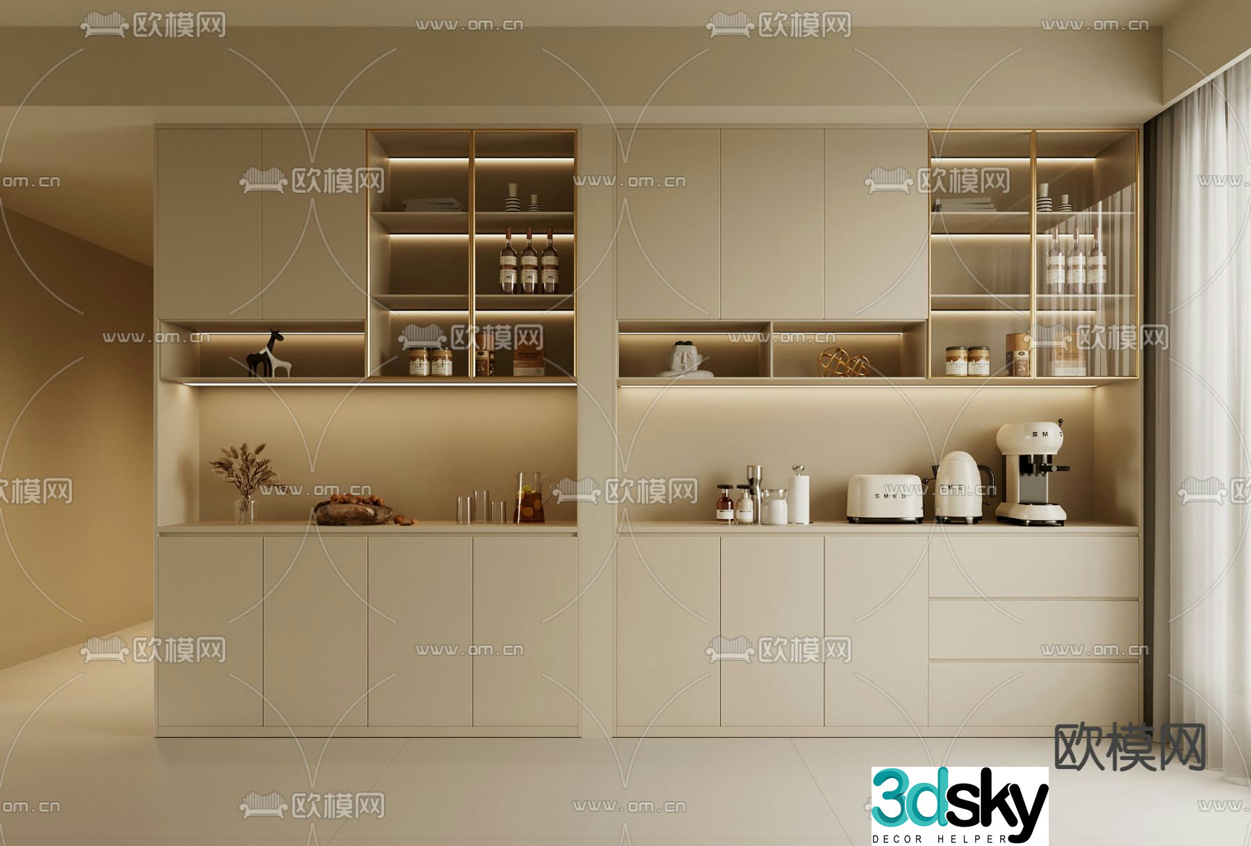 Cream style wine cabinet sideboard 3d model