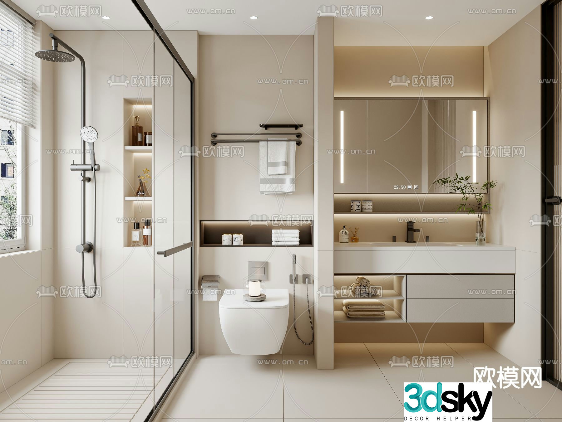 Creamy bathroom 3d model