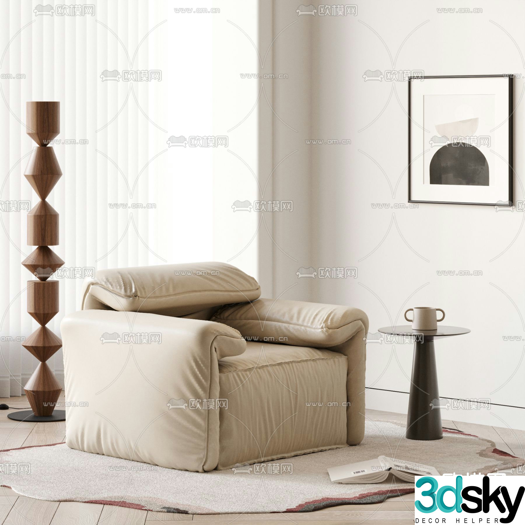 Baxter single sofa leisure sofa 3d model