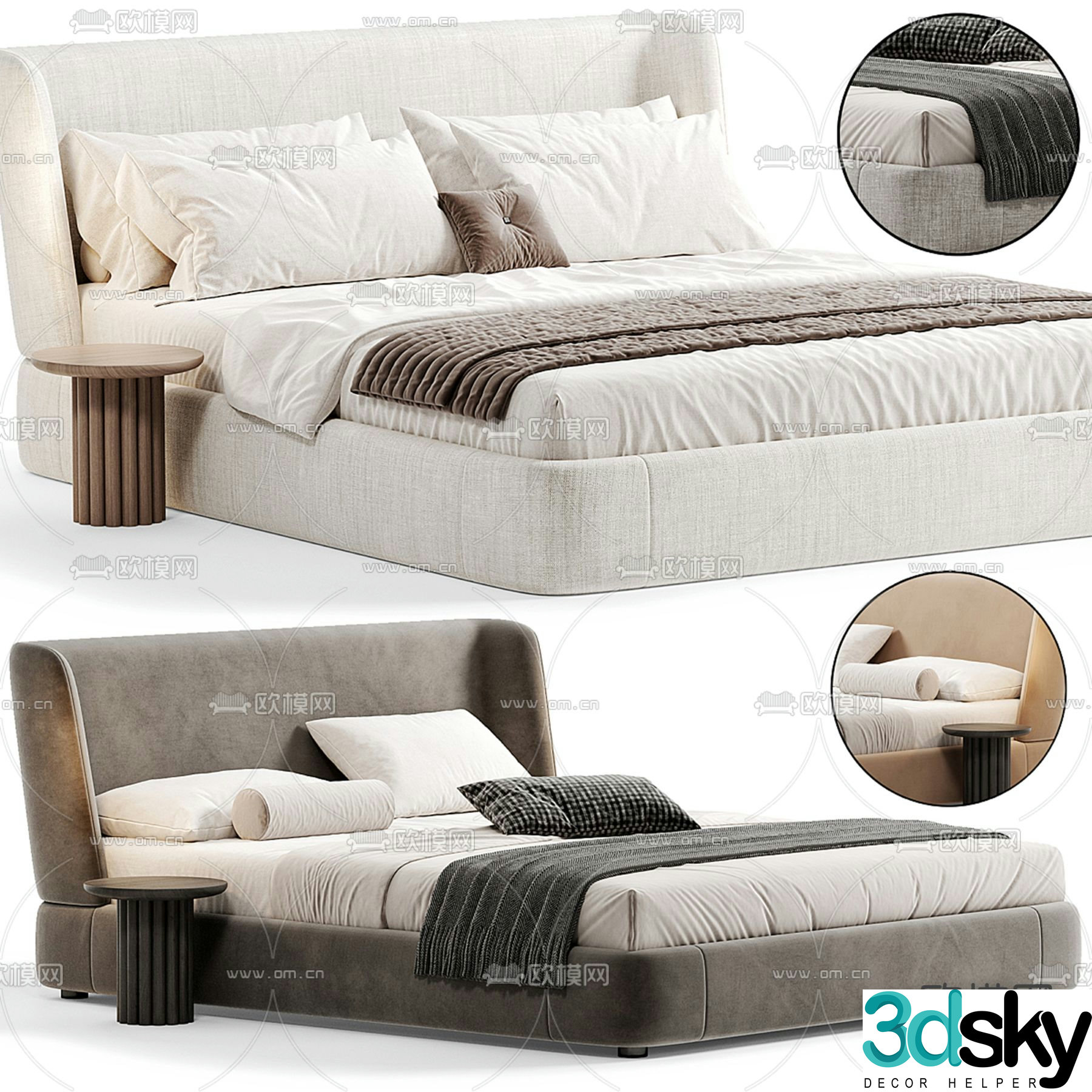 Modern double bed 3d model
