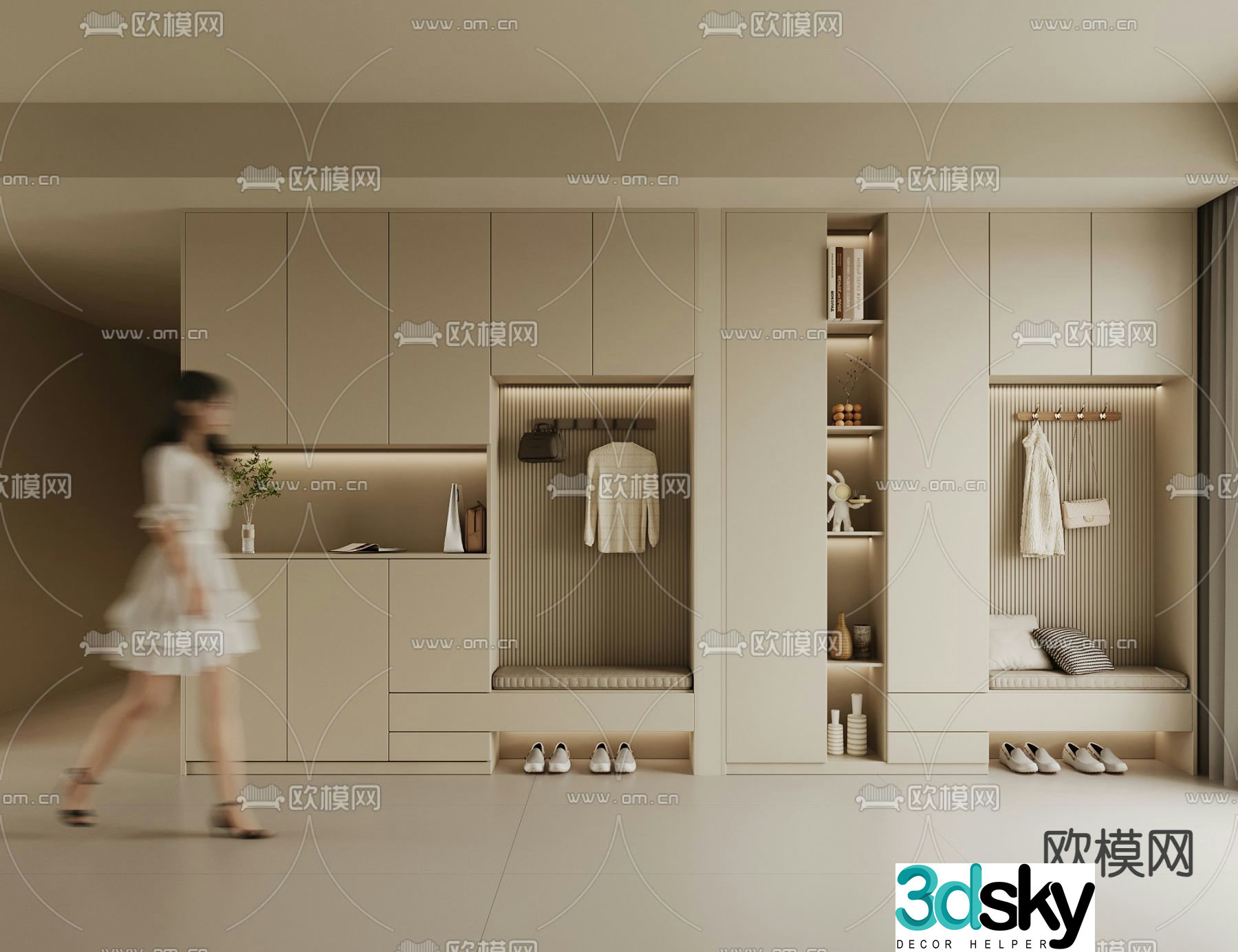 Cream style shoe cabinet 3d model