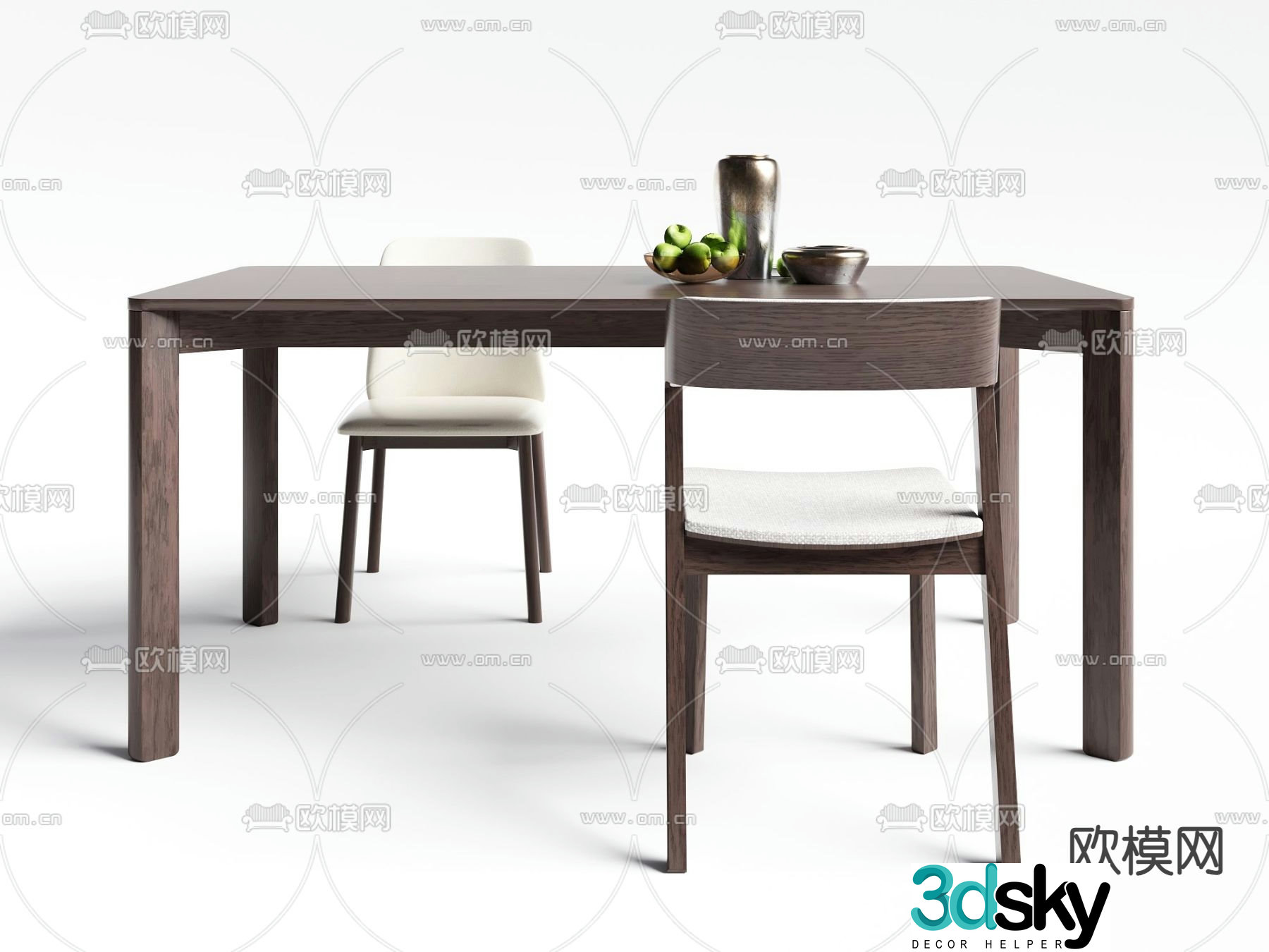 New Chinese style dining table and chairs solid wood dining table 3d model