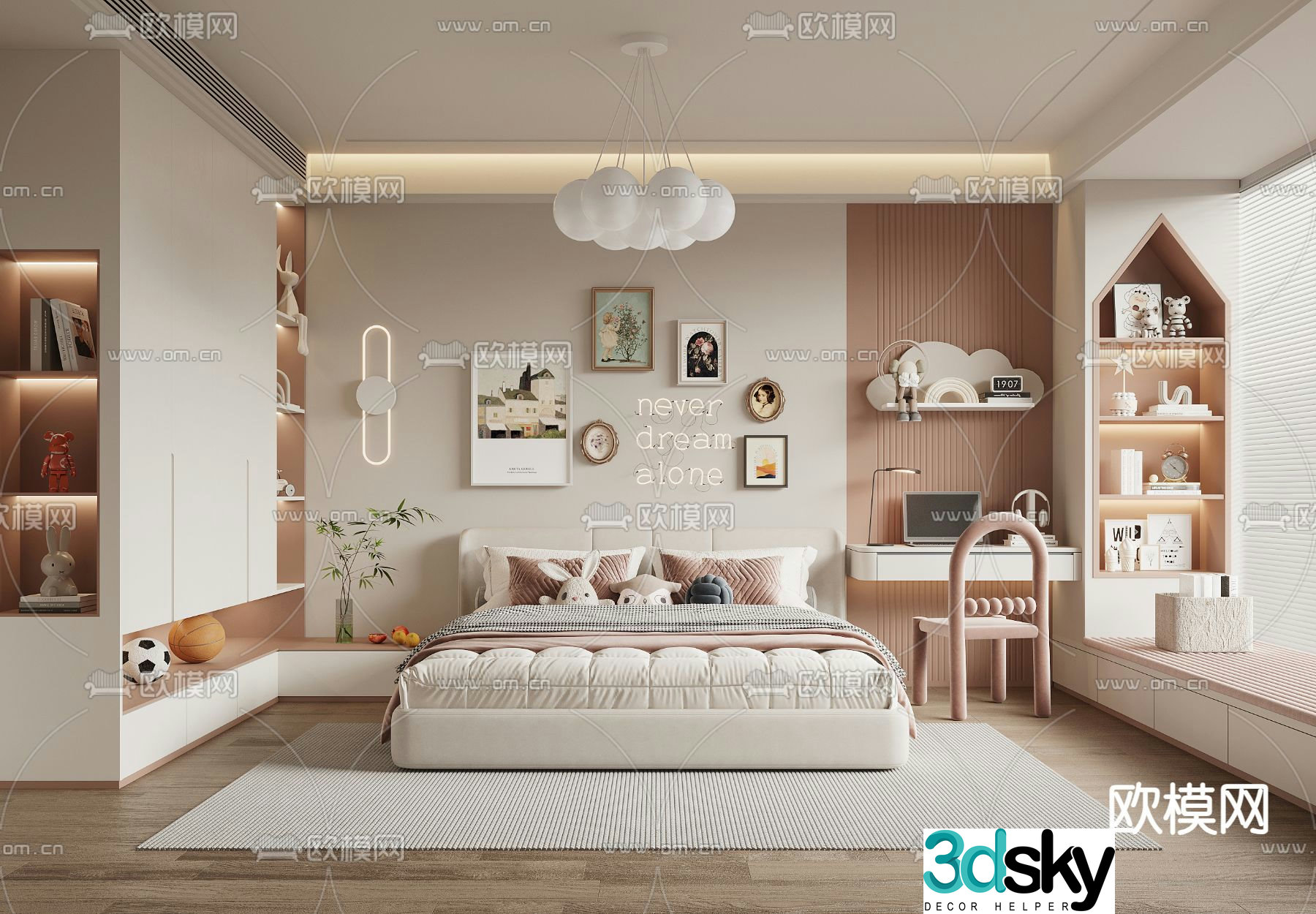 Creamy children’s room Girls room Kids room bedroom 3d model