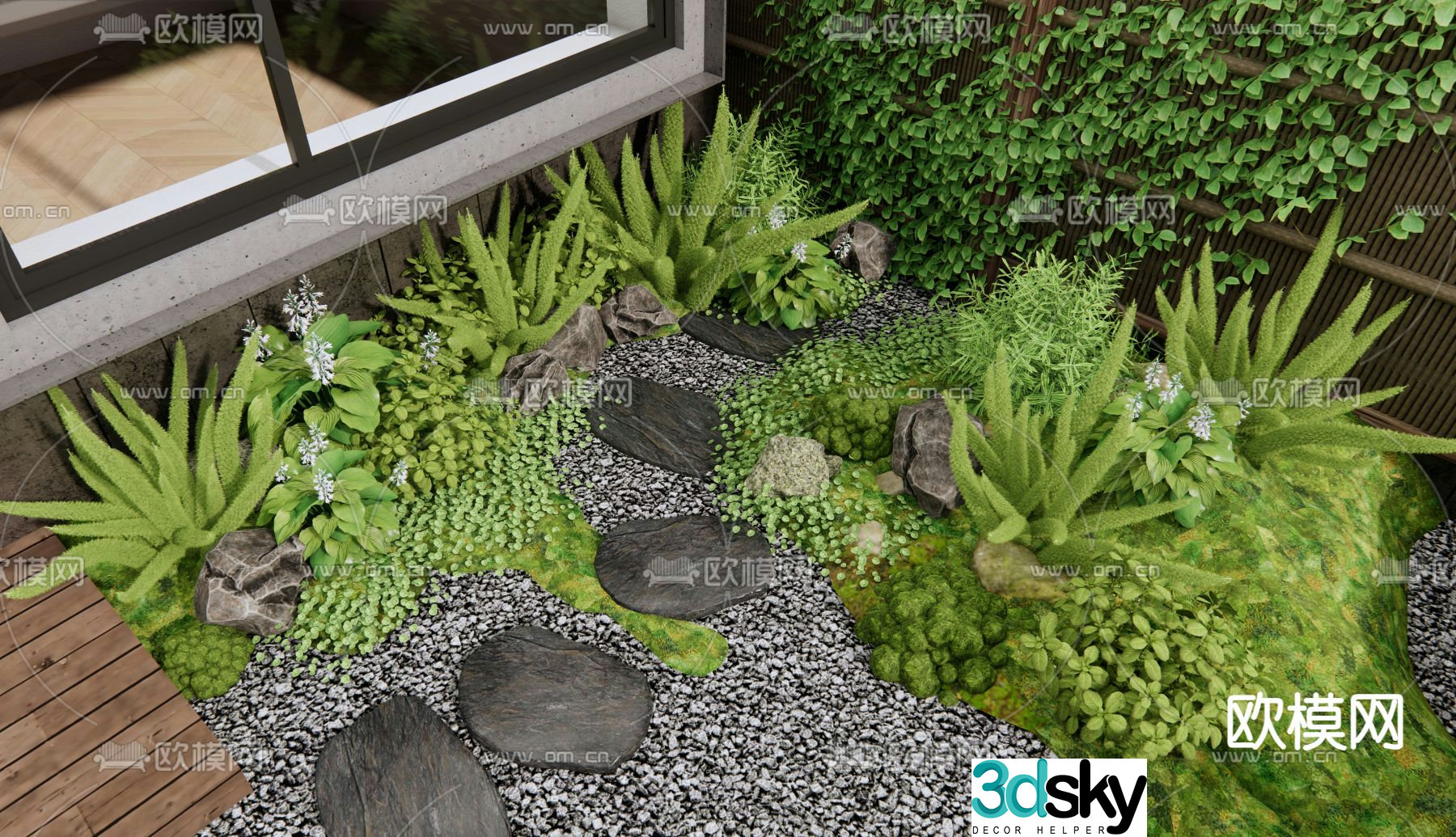 Flowers and plants Flower border Plant pile Foxtail Asparagus Moss 3D model