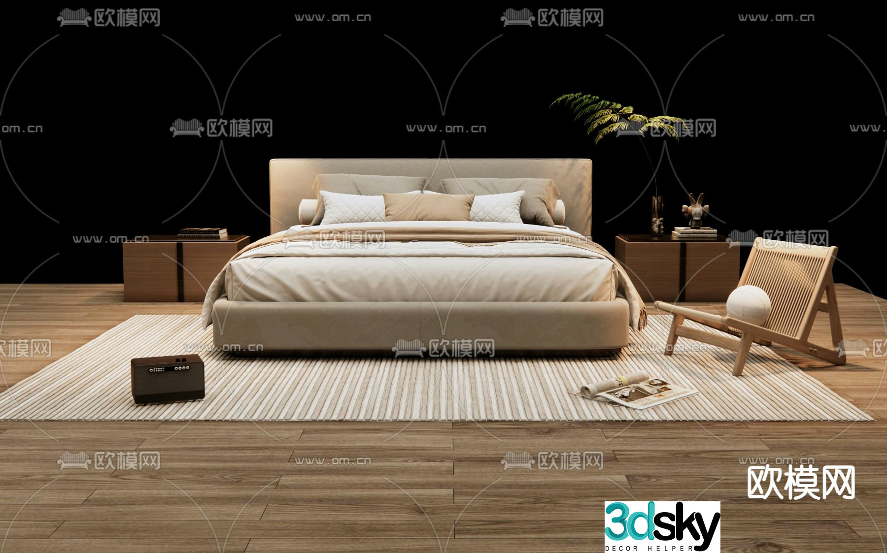 Modern double bed 3d model