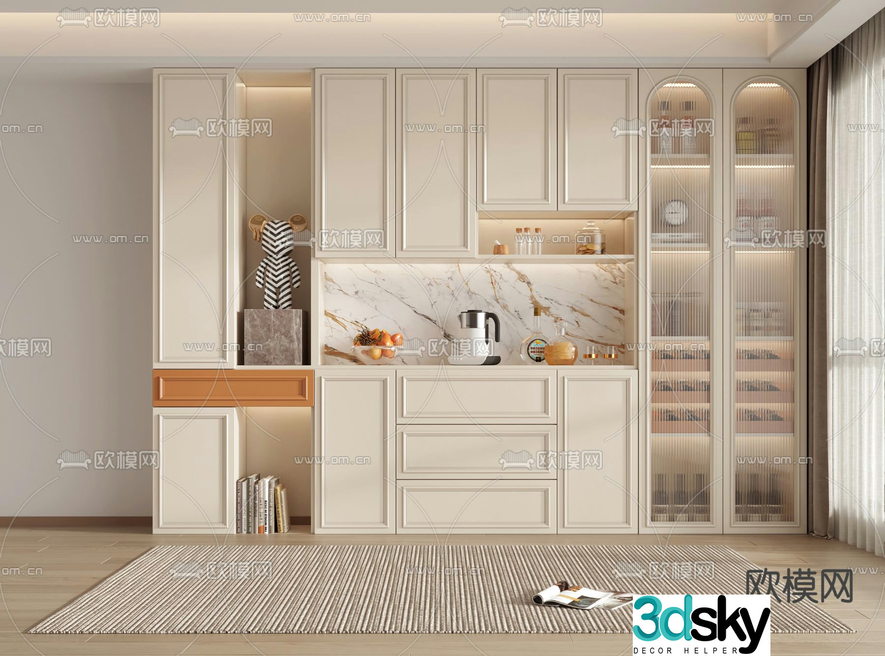 Jane European wine cabinet sideboard 3D model