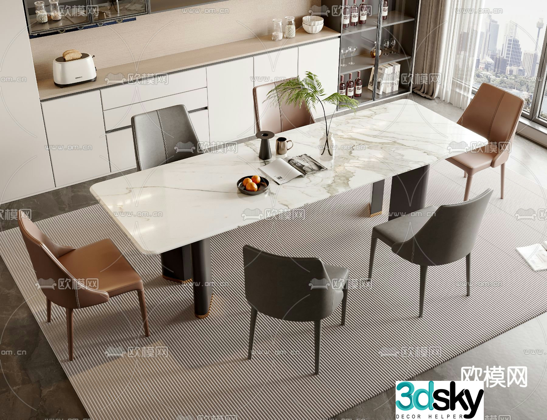 Bar dining table and chairs slate dining table 3d model