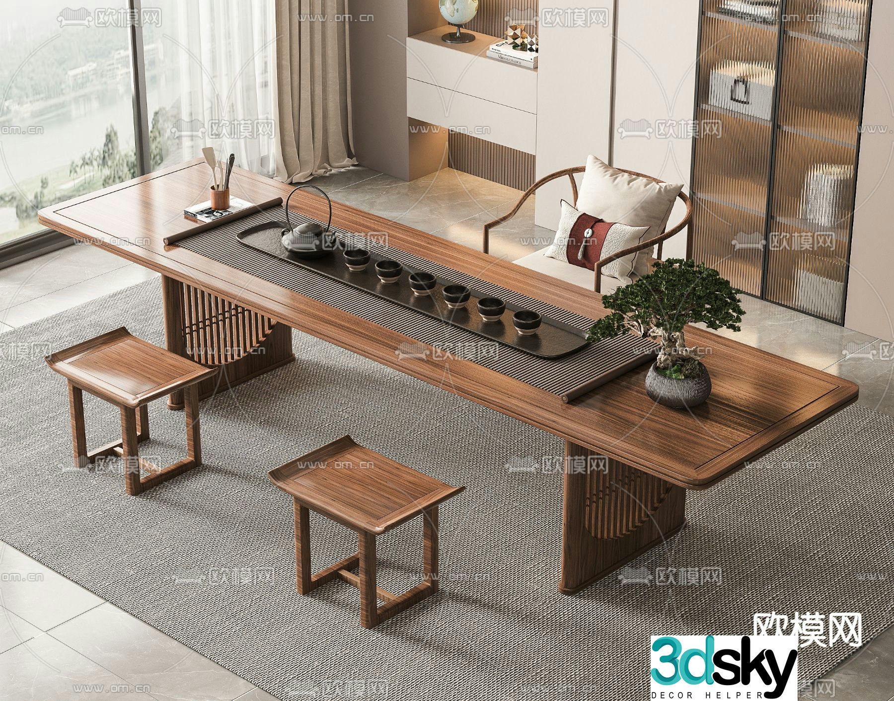New Chinese style tea table tea table 3d model