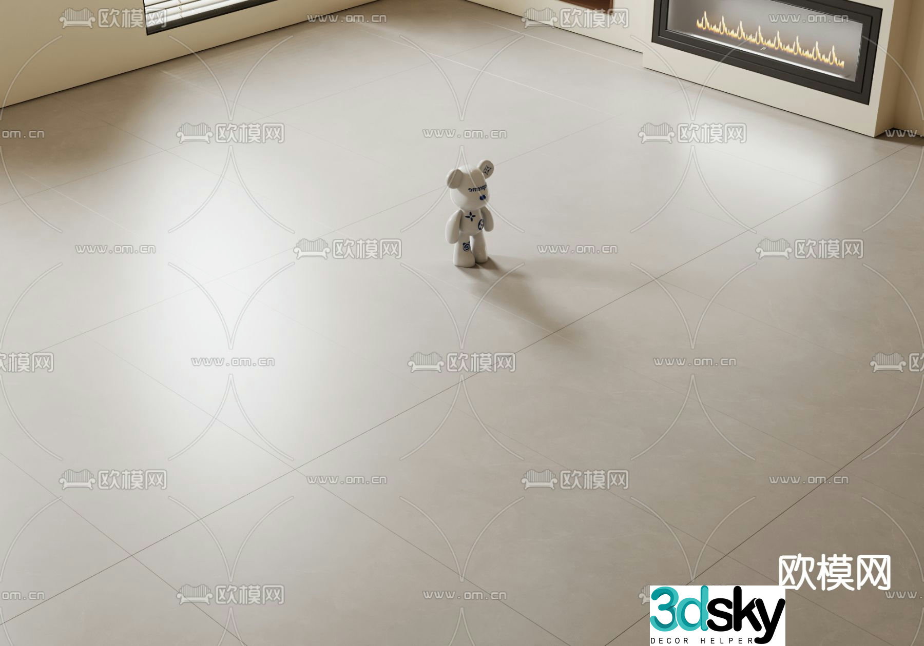 Light gray soft tiles matte tiles Warm floor tiles 3D model