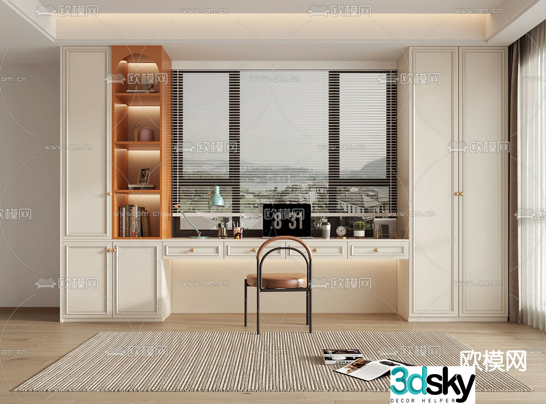 Simple European bay window cabinet desk writing desk 3D model