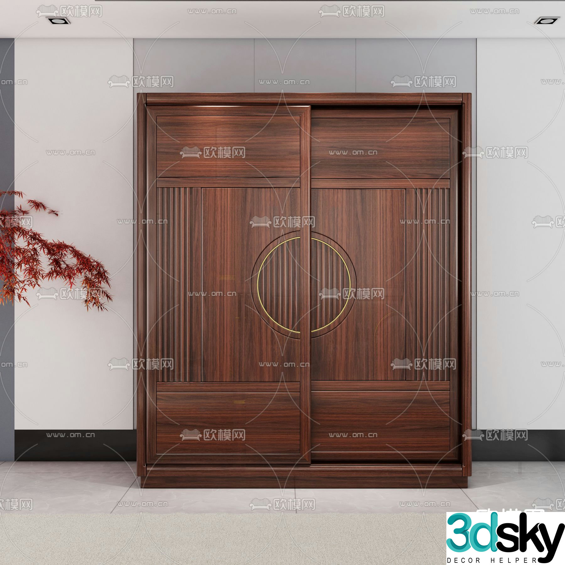 Chinese solid wood wardrobe Wujin wood wardrobe 3D model
