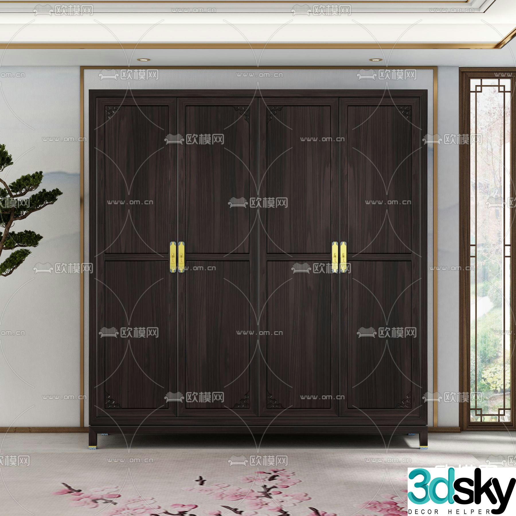 Solid wood wardrobe Chinese wardrobe 3d model