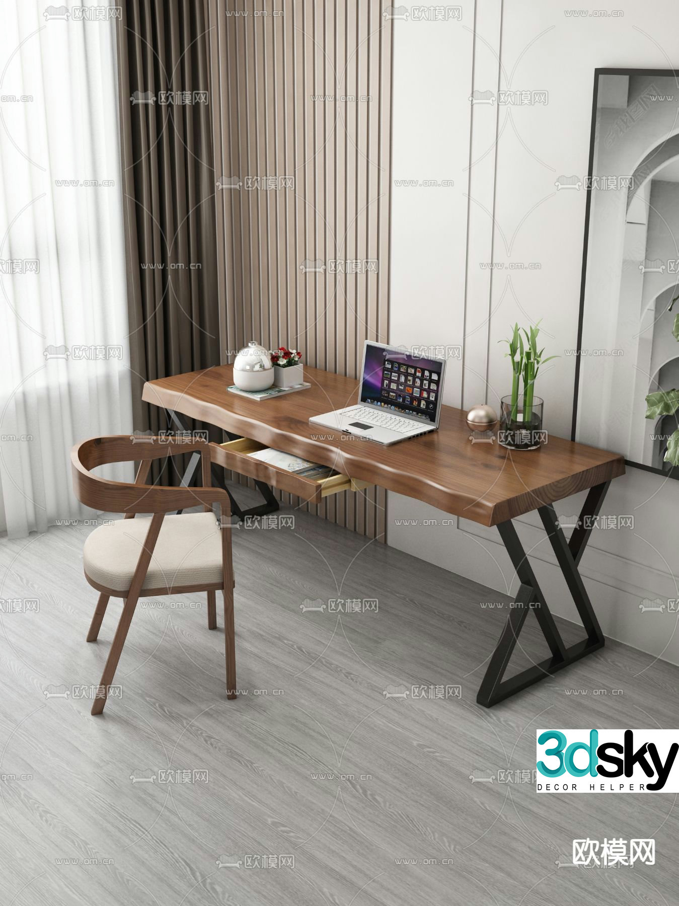 Medieval style desk writing desk 3d model