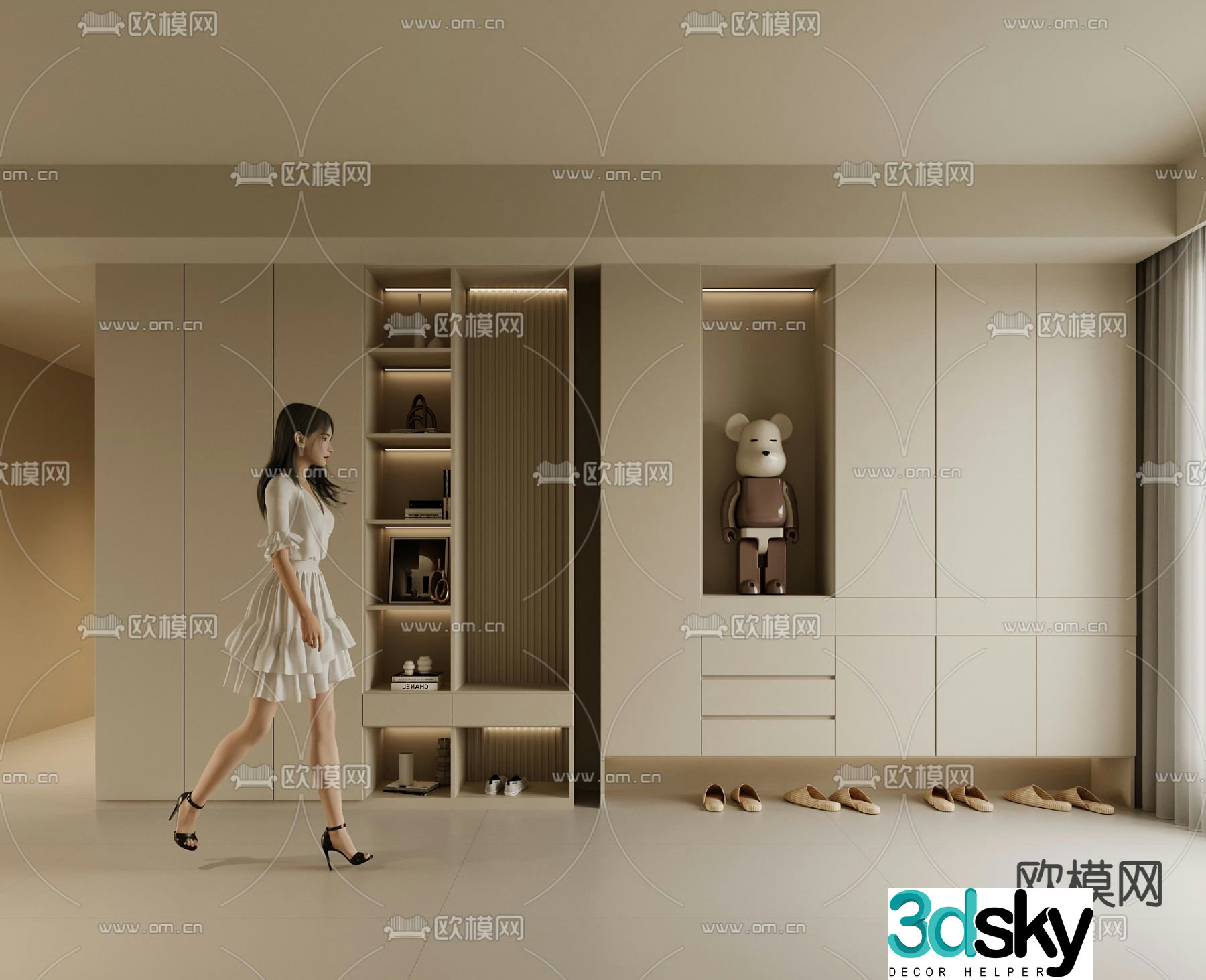 Cream style shoe cabinet 3d model
