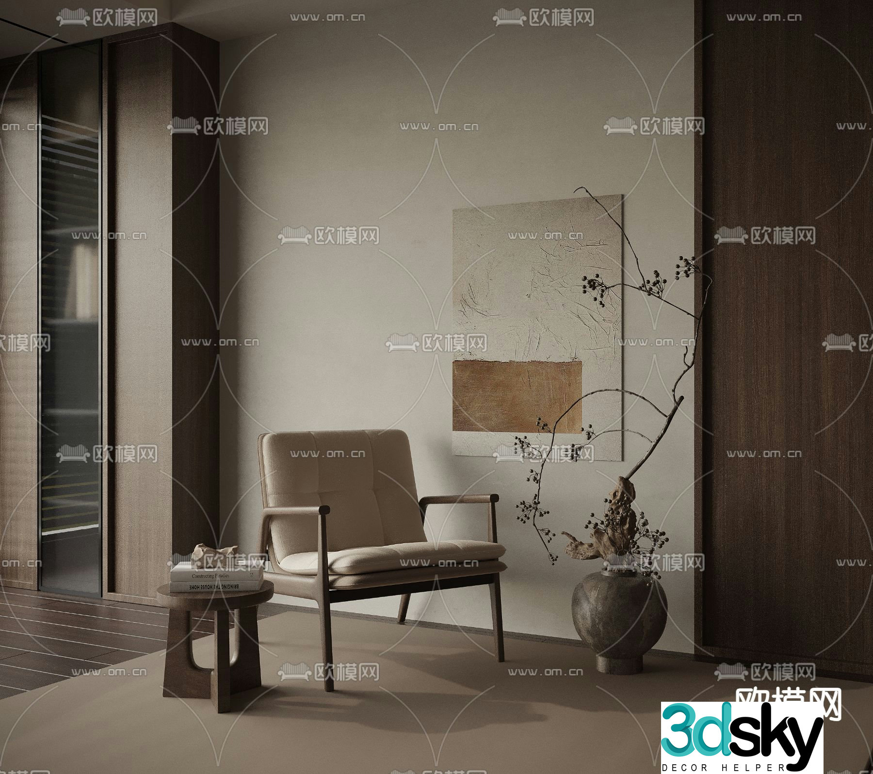 wabi-sabi chair armchair leisure chair 3d model