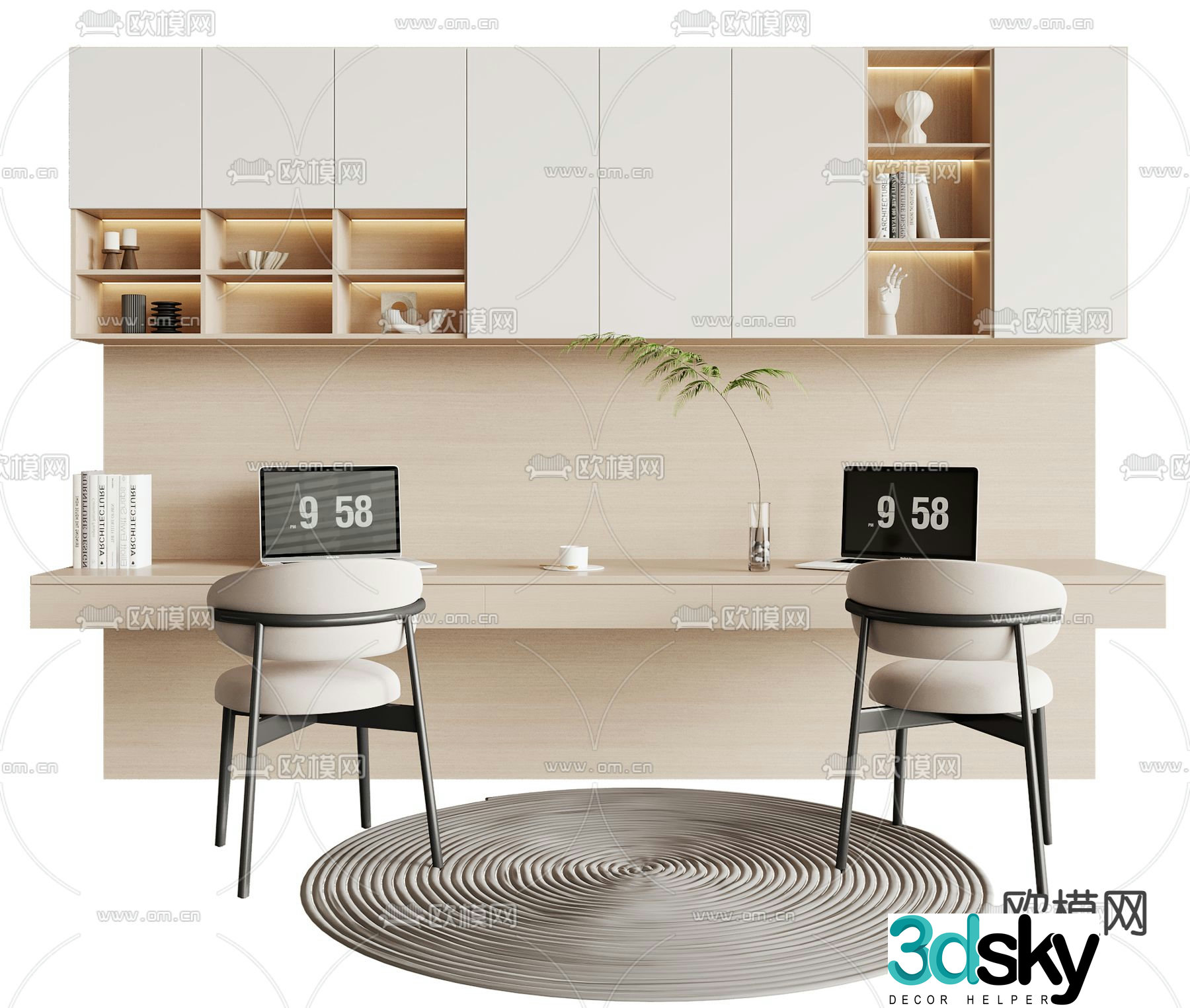 Double desk writing desk computer desk 3d model