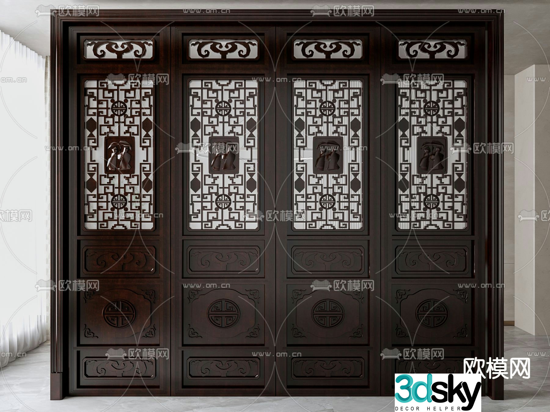 Chinese folding door carved door wooden door partition door 3d model