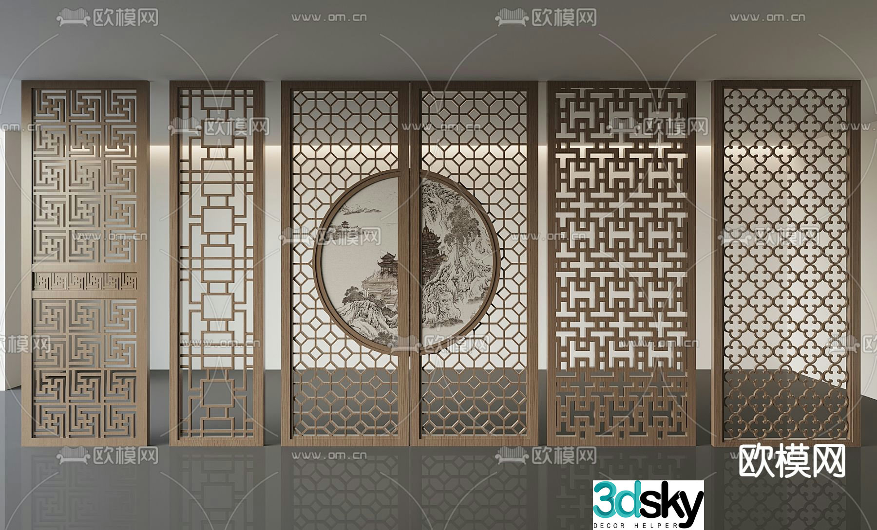 New Chinese-style screen partition 3D model