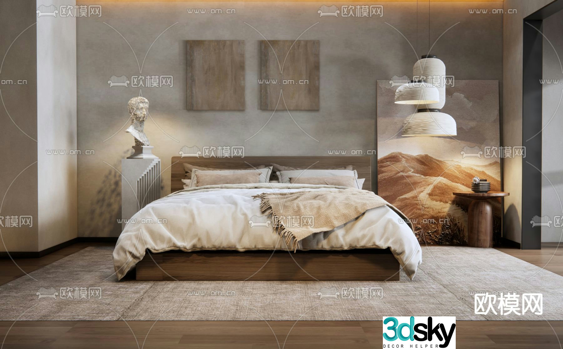 Wabi-sabi double bed 3d model