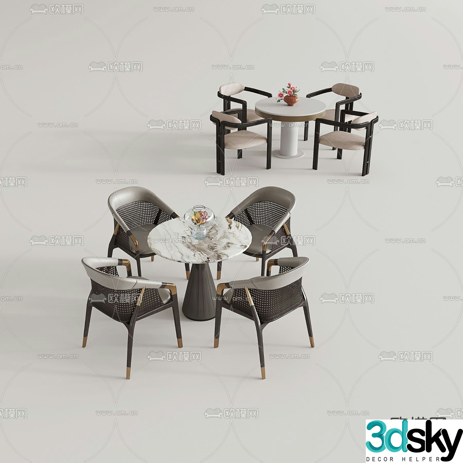 New Chinese style negotiation tables and chairs round tables leisure tables and chairs 3D model