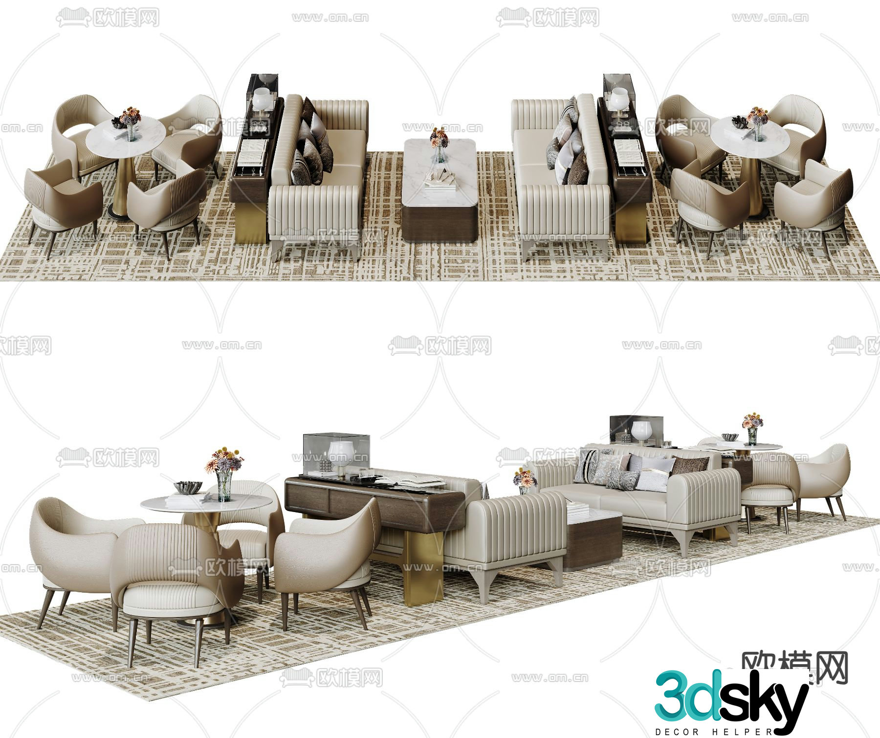 Card seat sofa negotiation table and chairs reception sofa leisure table and chairs 3D model