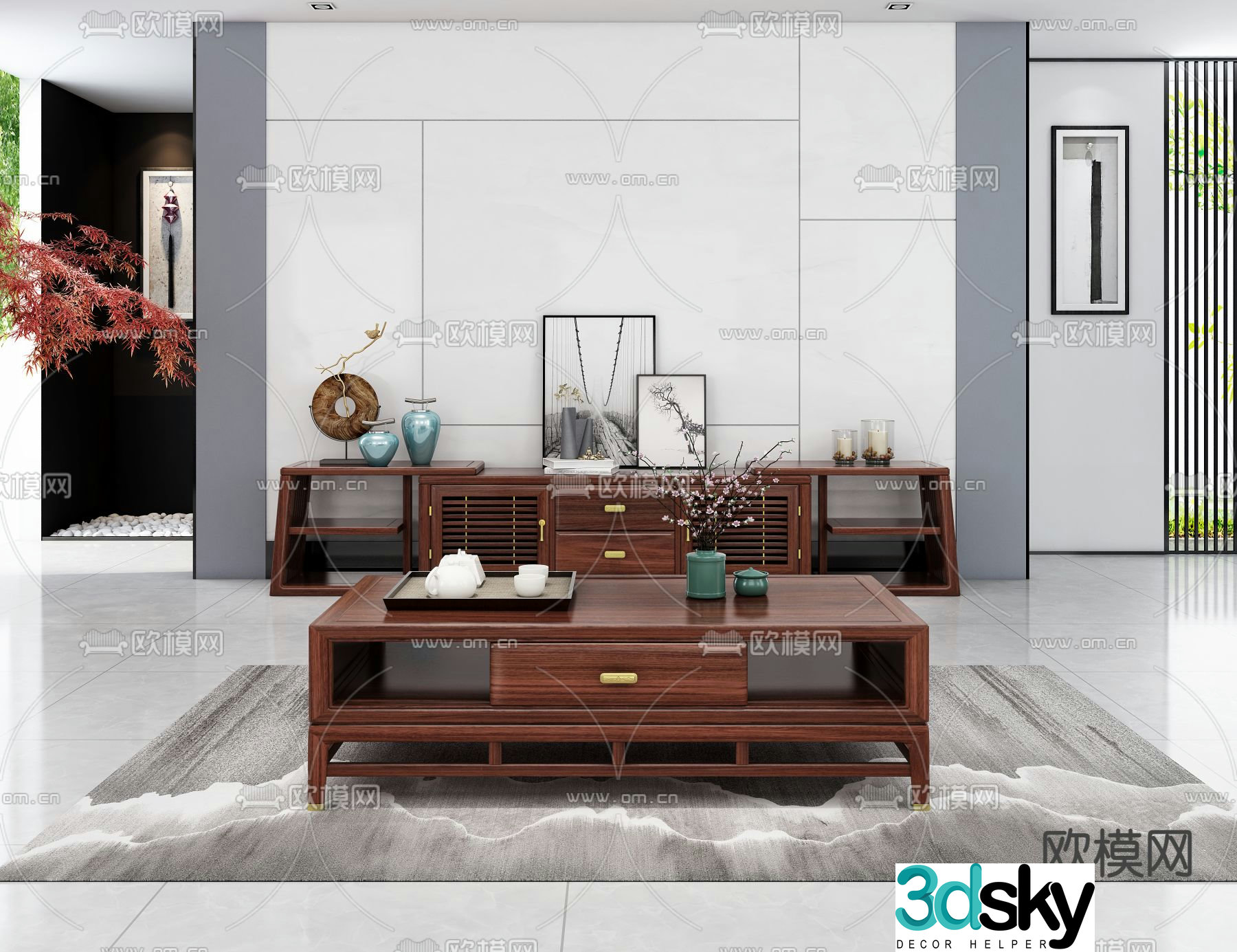 Chinese coffee table TV cabinet 3d model