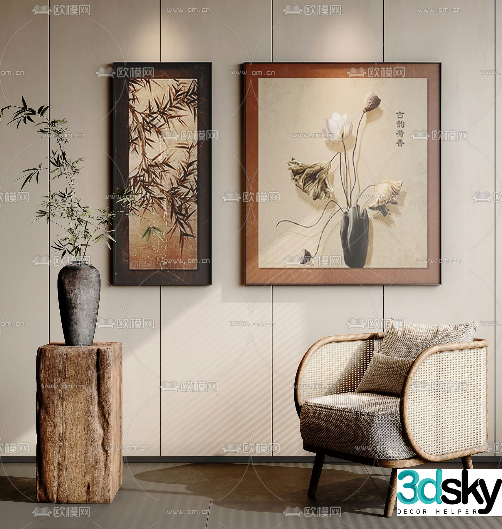 New Chinese style decorative painting plant painting art painting 3d model
