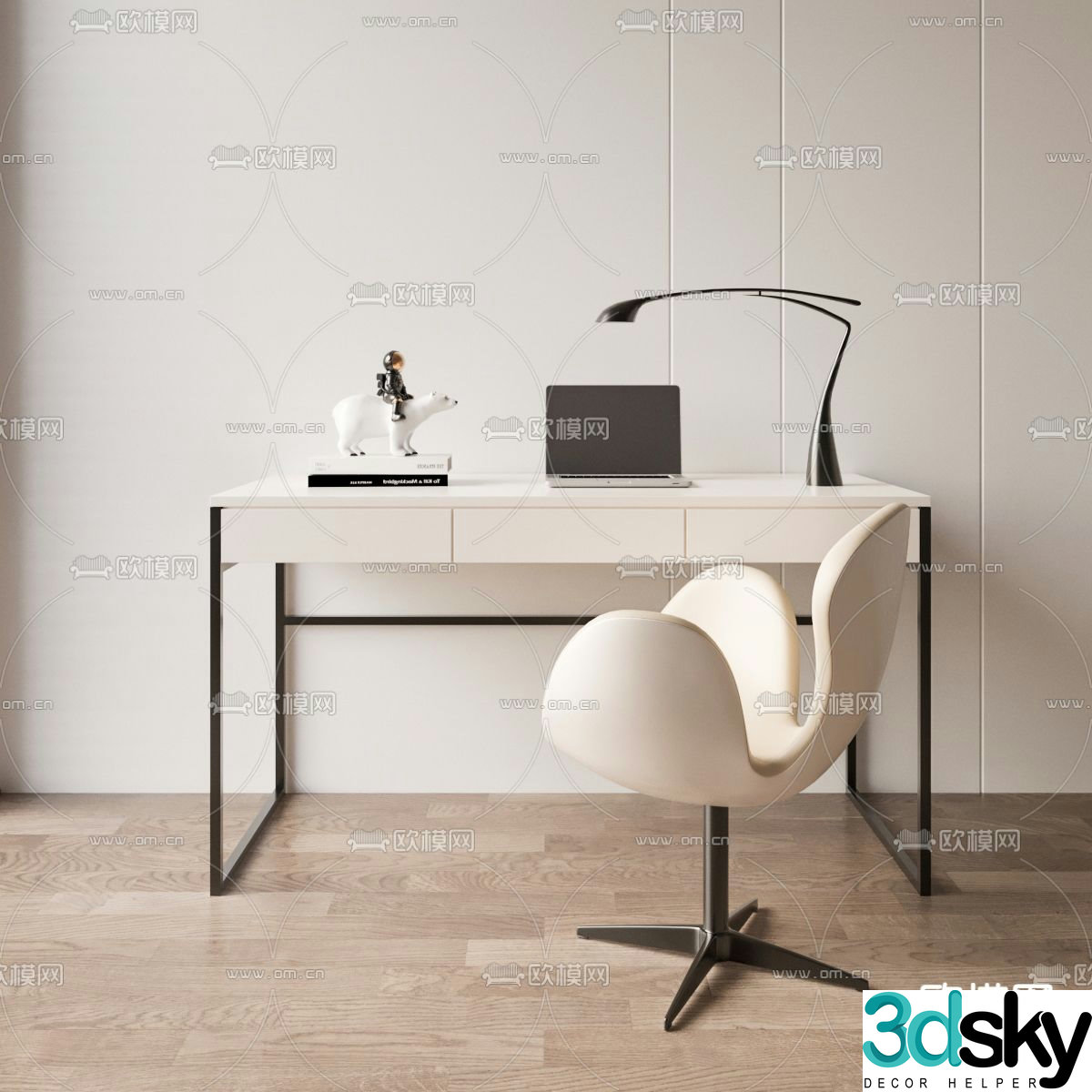 Modern desk computer desk study table 3d model
