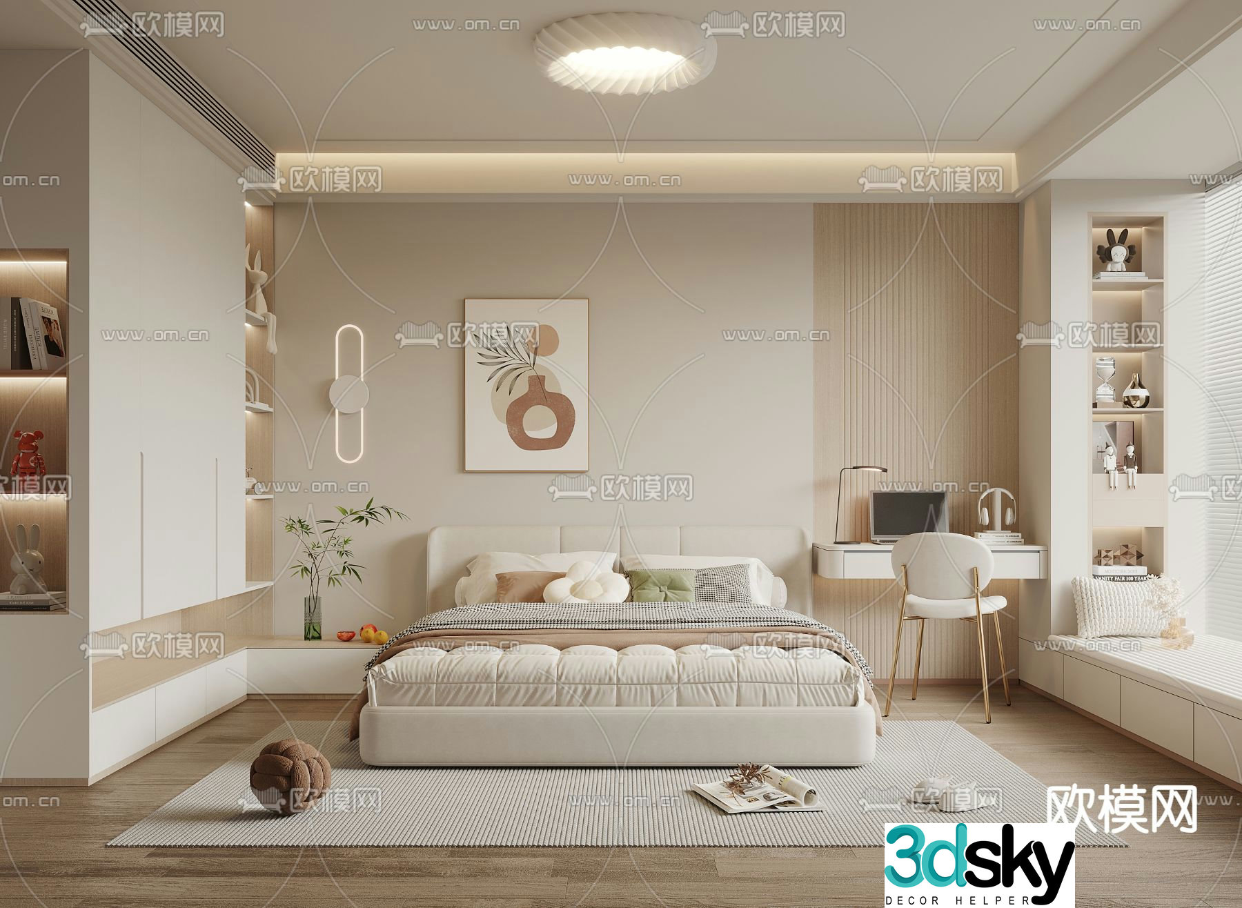 Creamy Bedroom Master Room 3D Model