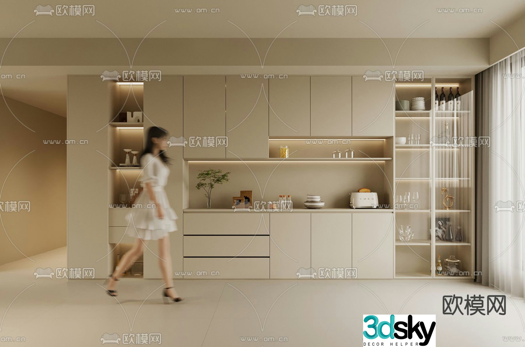 Cream style wine cabinet sideboard 3d model