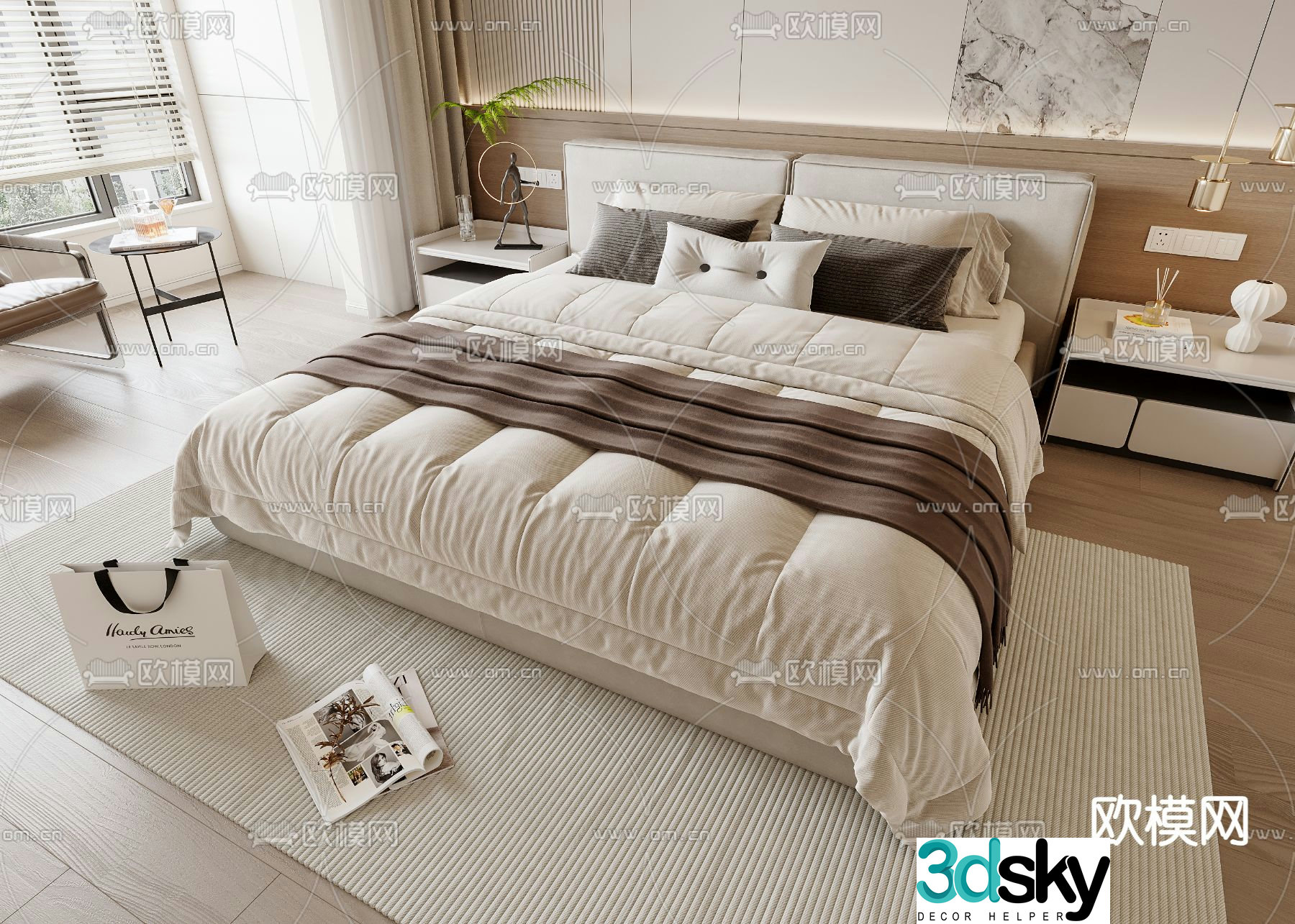 Modern double bed 3d model