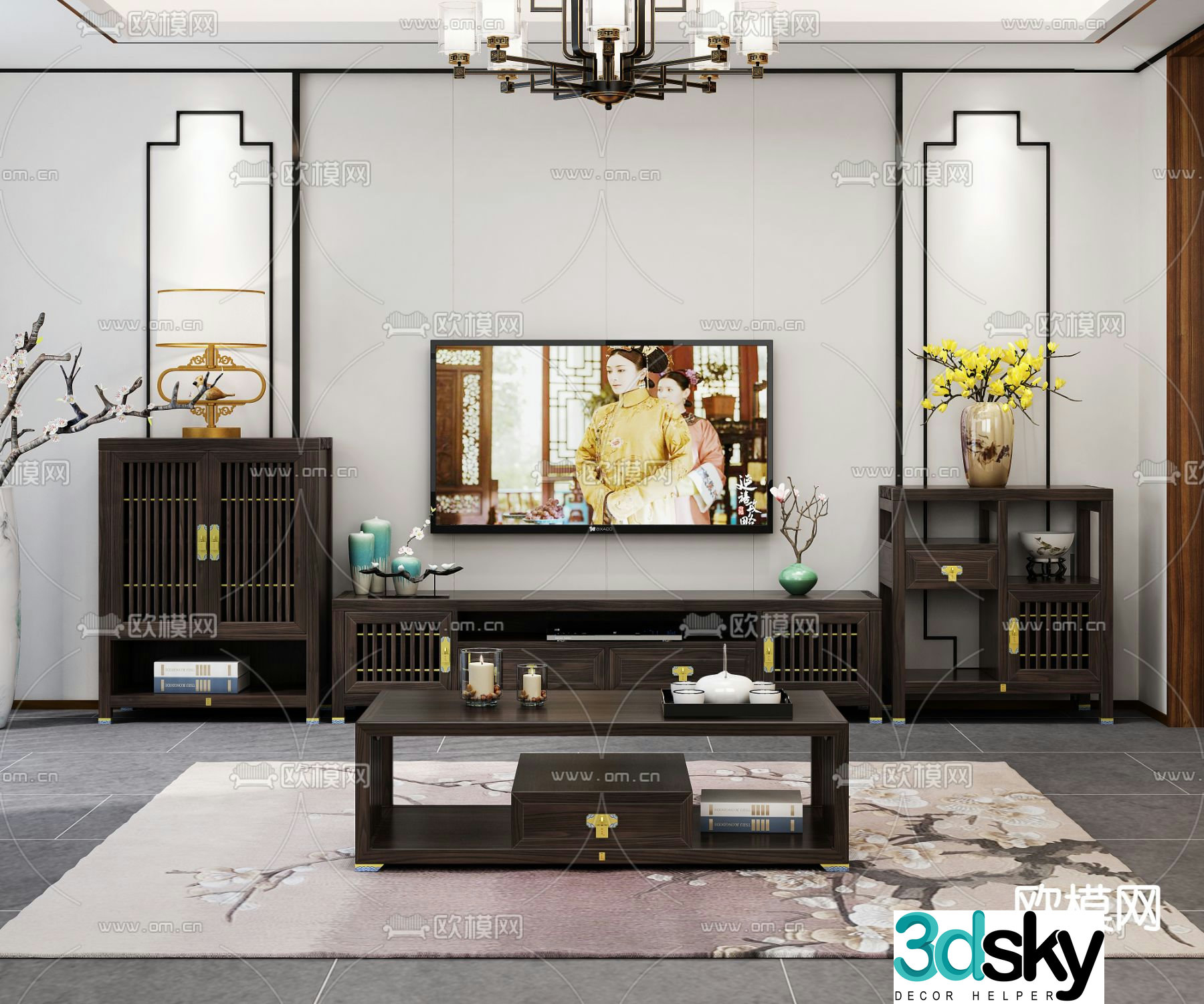 Chinese coffee table TV cabinet 3D model