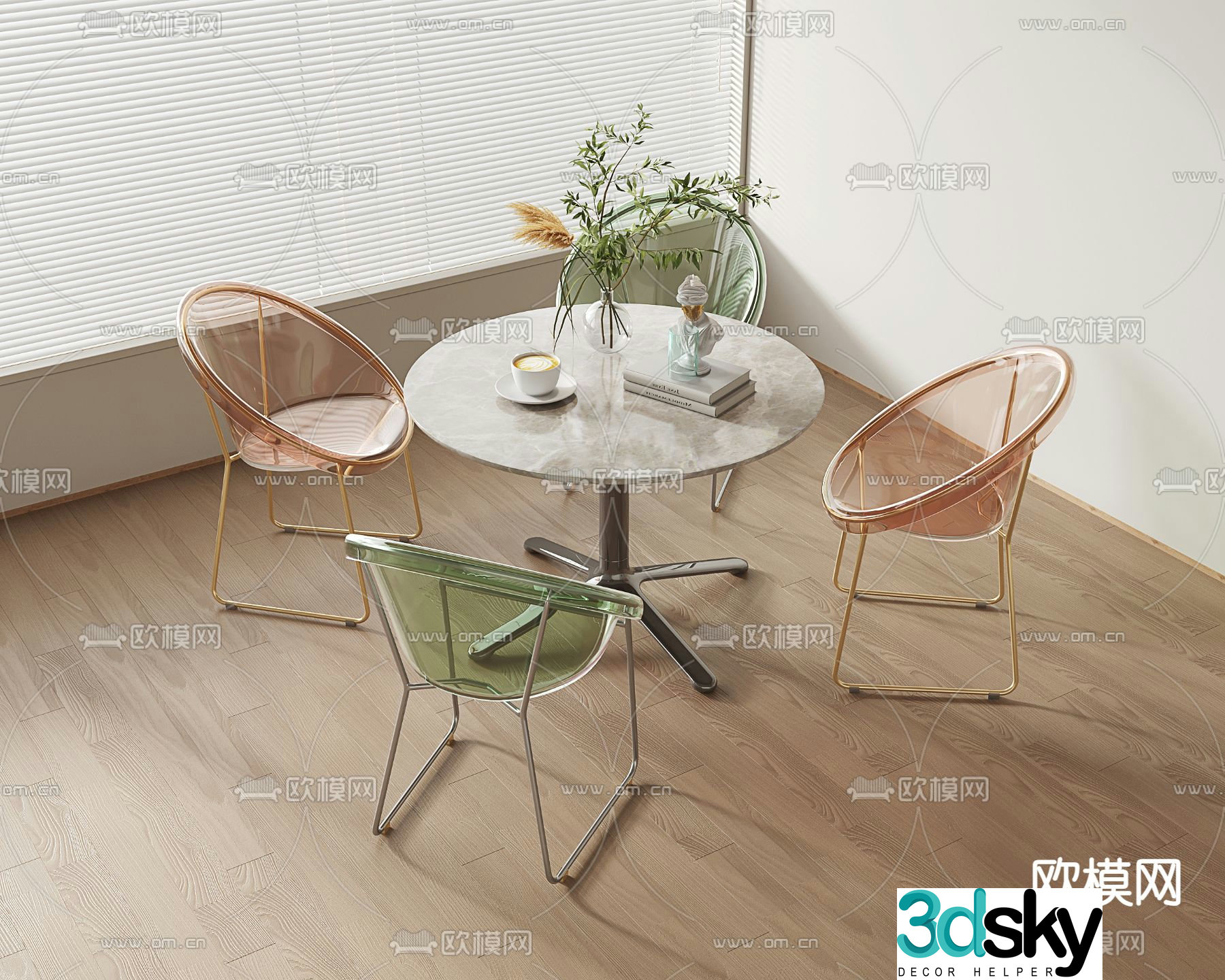 Transparent leisure table negotiation table and chairs small round table 3D model