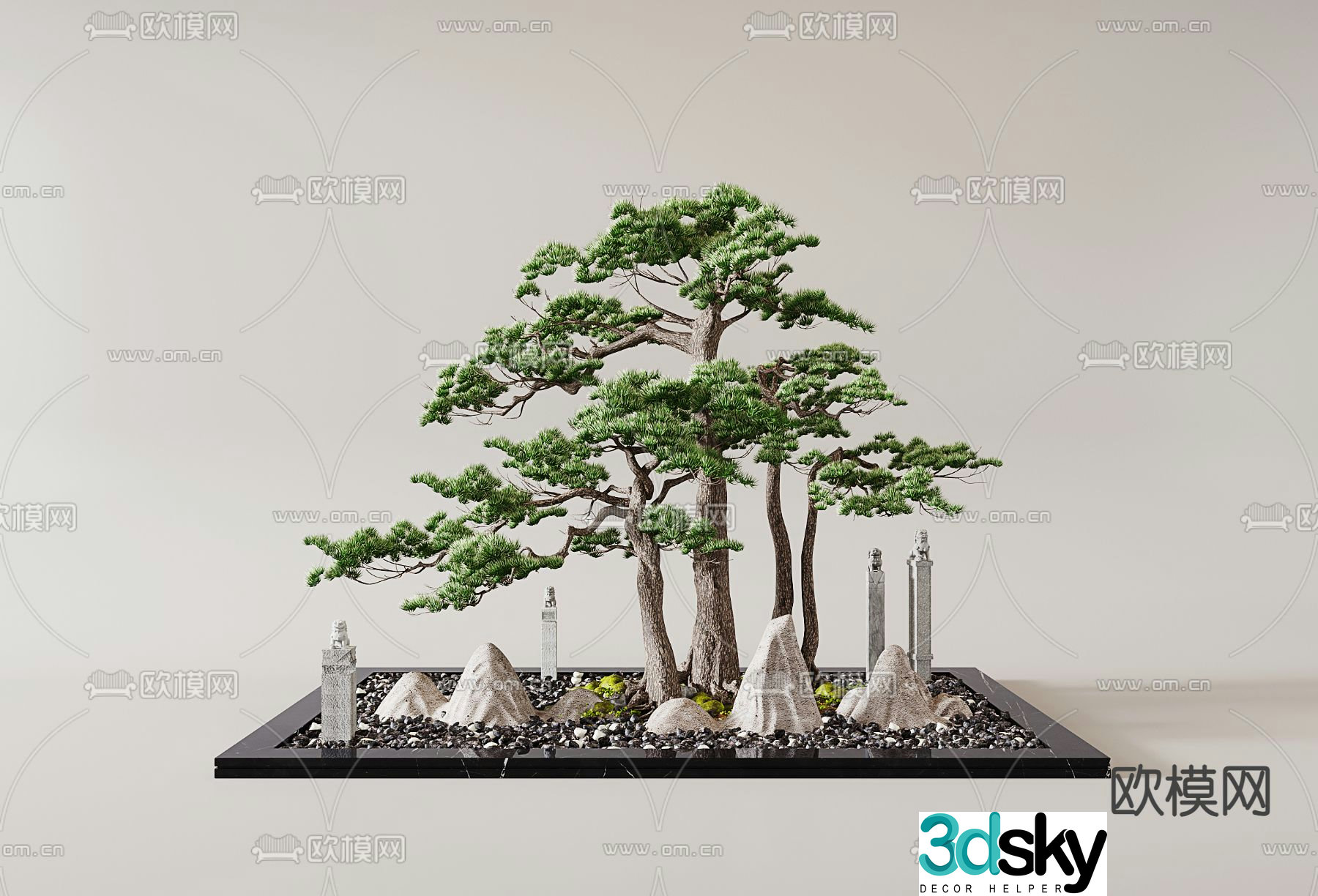 Landscape sketch indoor landscaping pine tree rockery 3D model